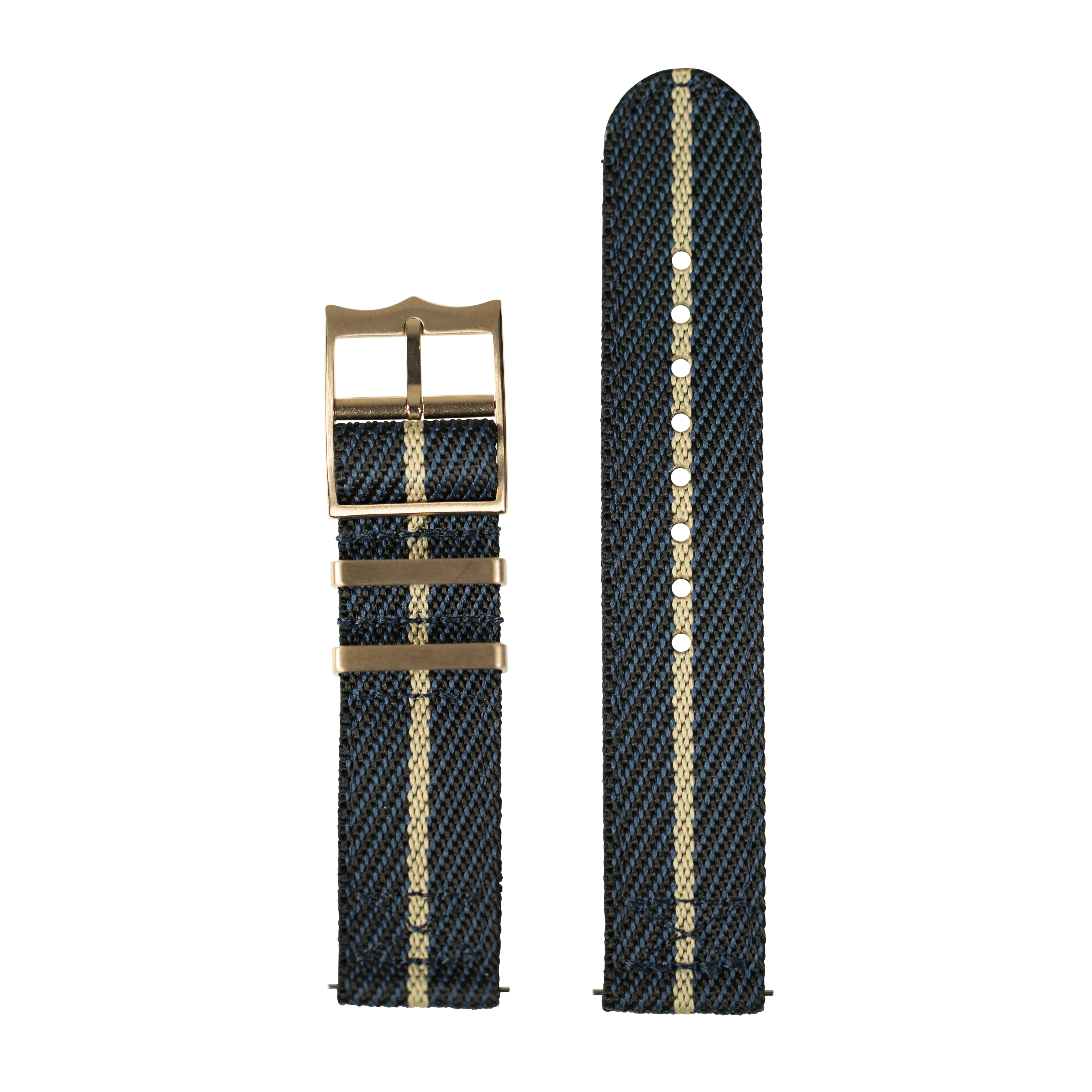 QuickFit Cross Militex night black and wheat 26mm watch band with rose gold hardware and buckle