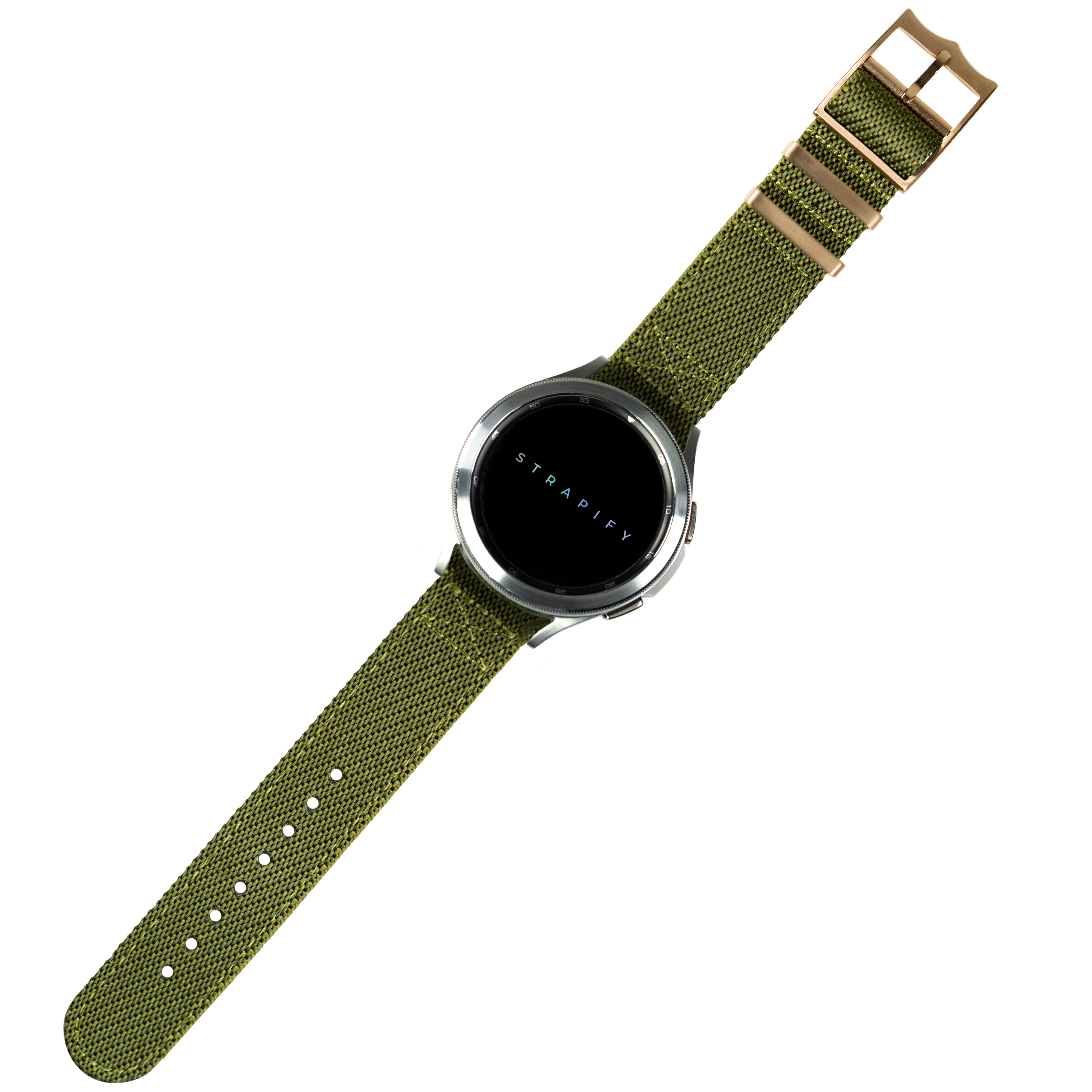 Army green rose gold hardware cross NATO watch strap
