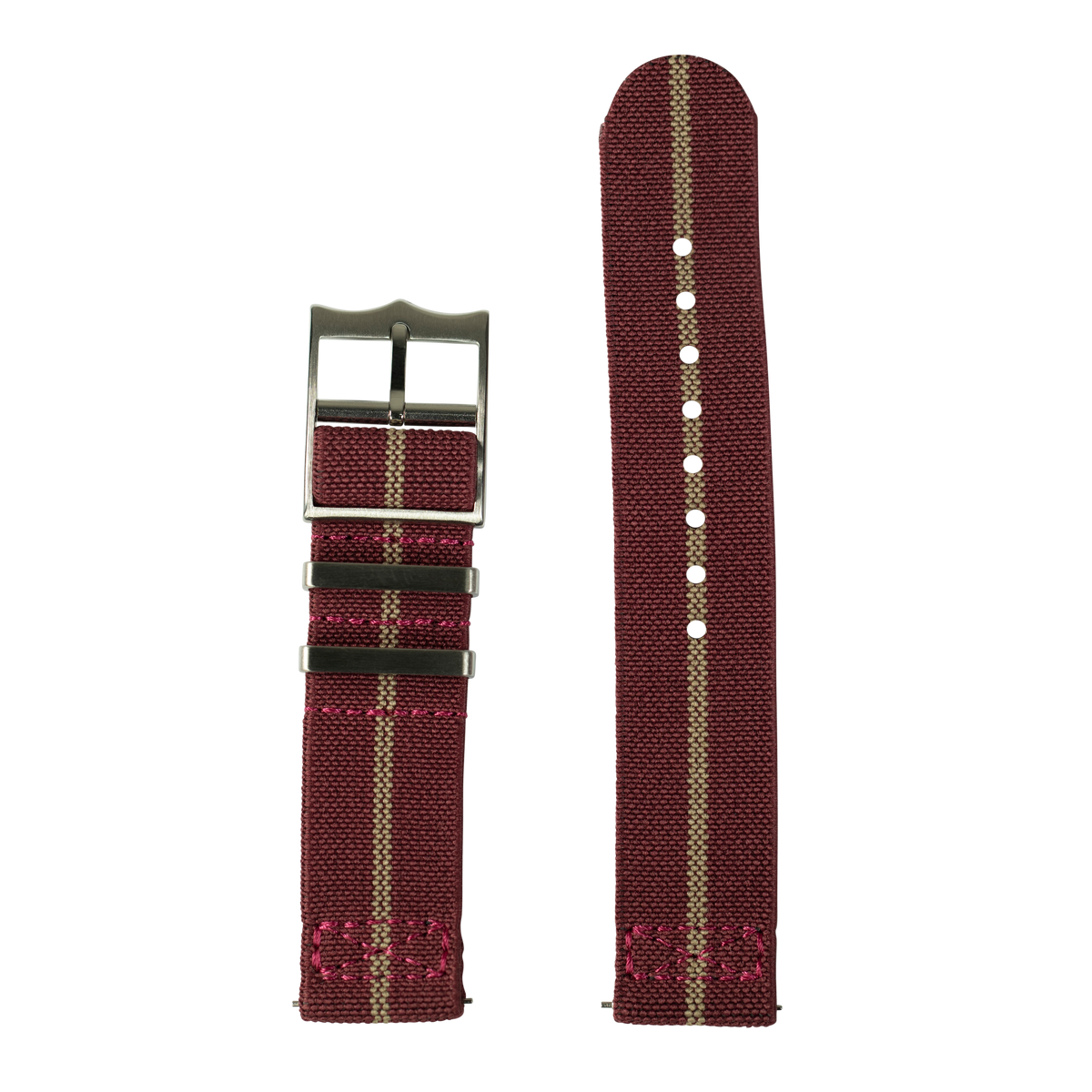 Maroon red fabric watch band with wheat stripe and adjustable buckle for Galaxy Watch 8 and Ultra