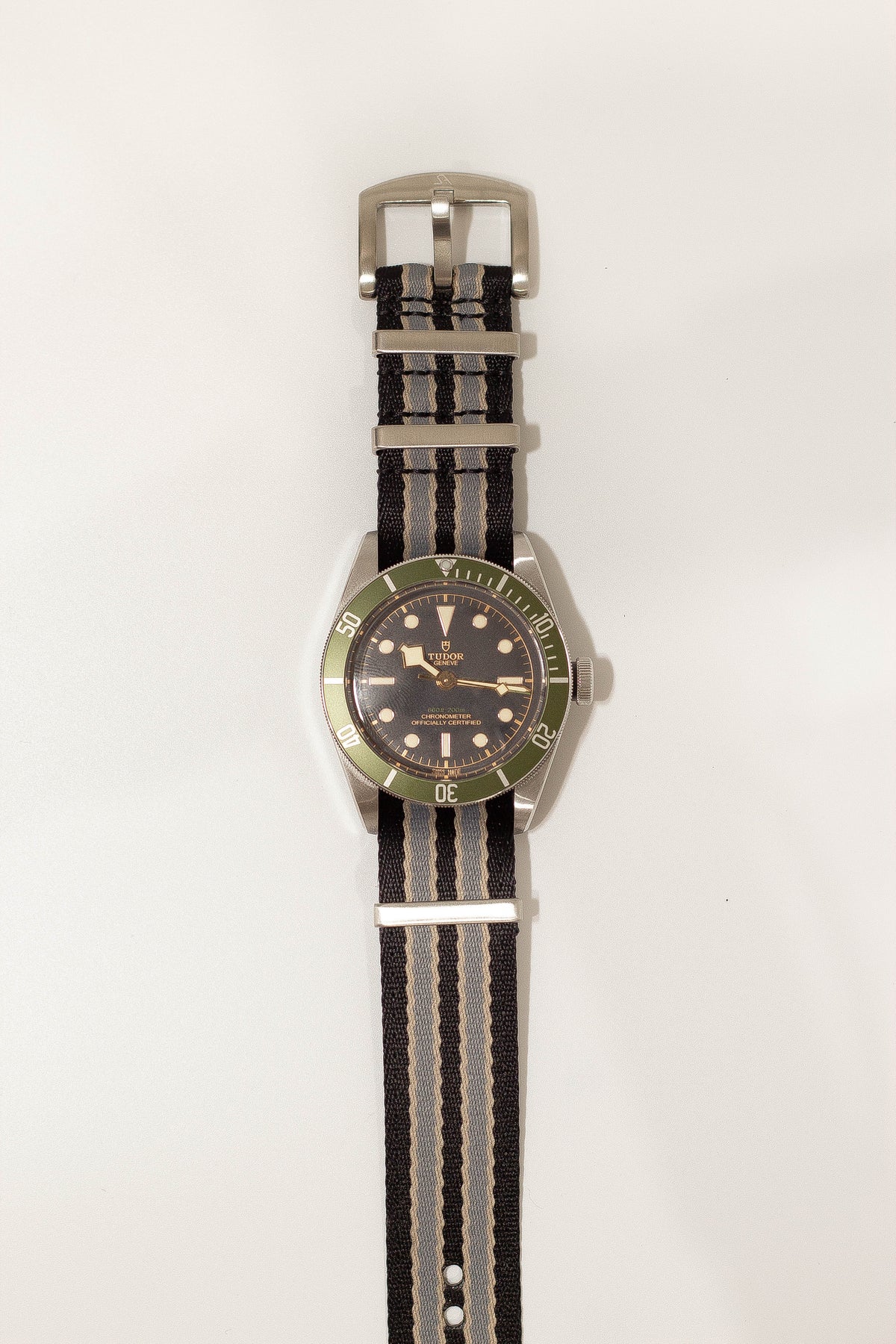 Ultra militex black beige grey strap flat lay