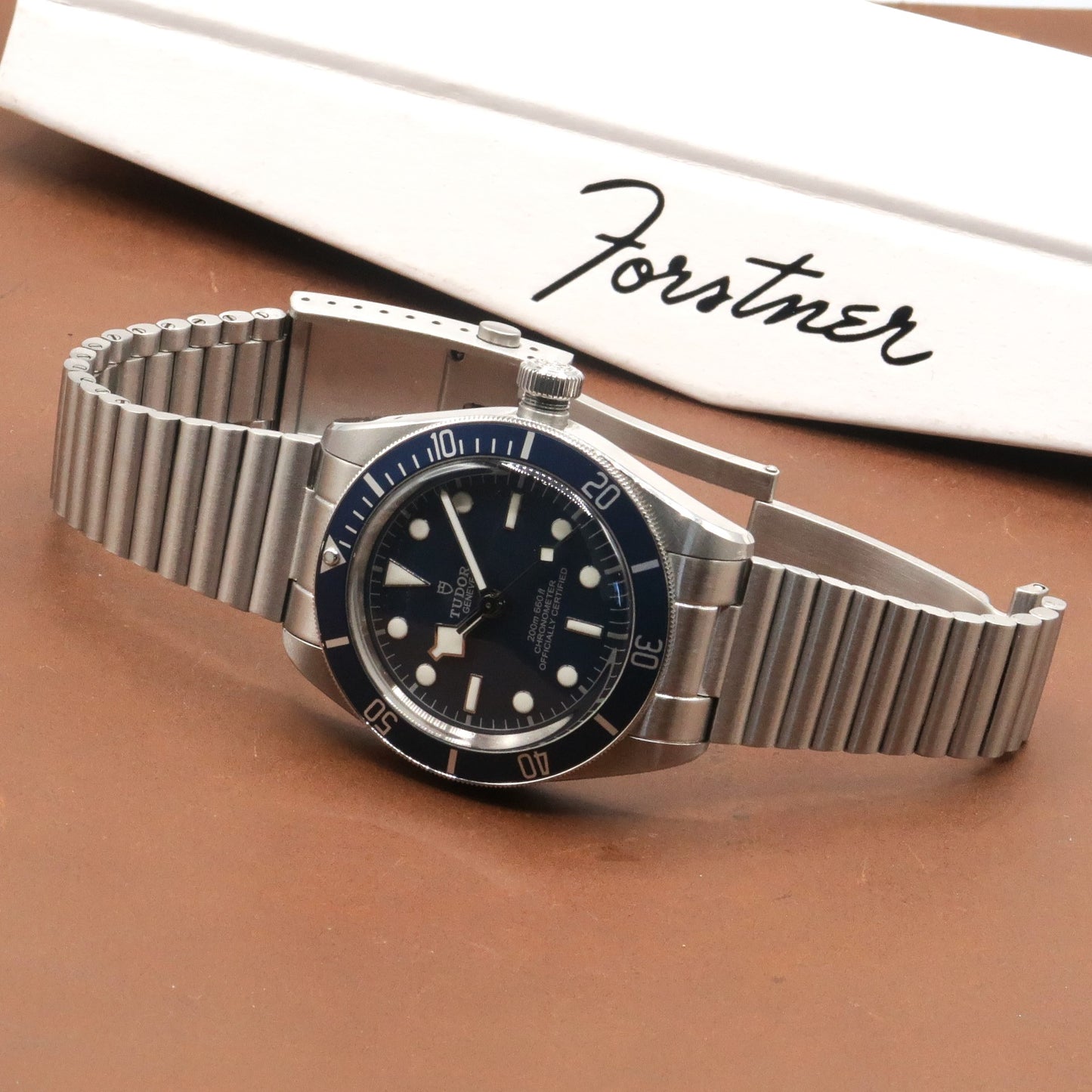 Forstner stainless steel barrel bracelet for Tudor Black Bay 58 and Ranger 39 watches with matching dive watch