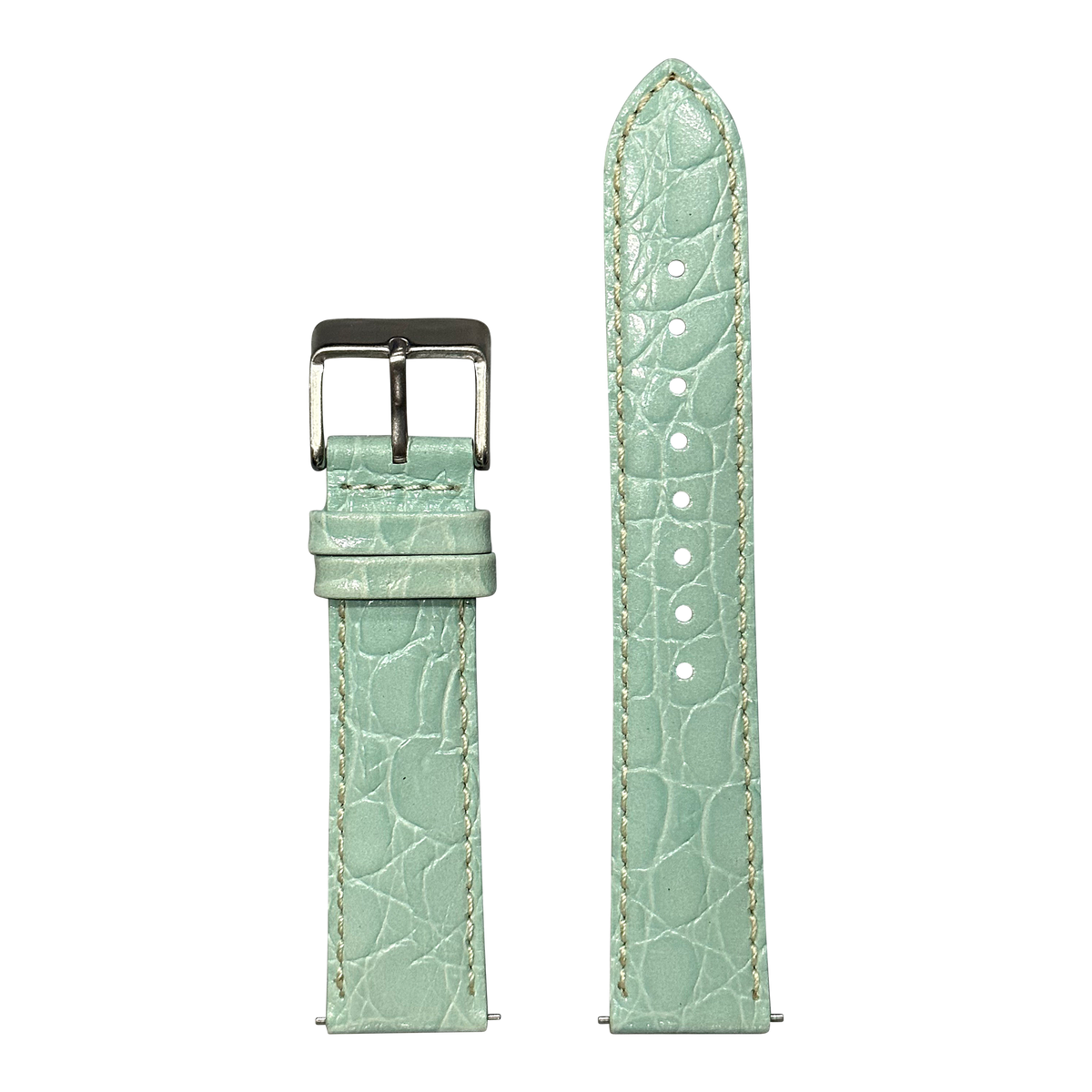 Alligator Leather - Light Tiffany Blue | White Stitching for Pixel Watch 1-5 41mm