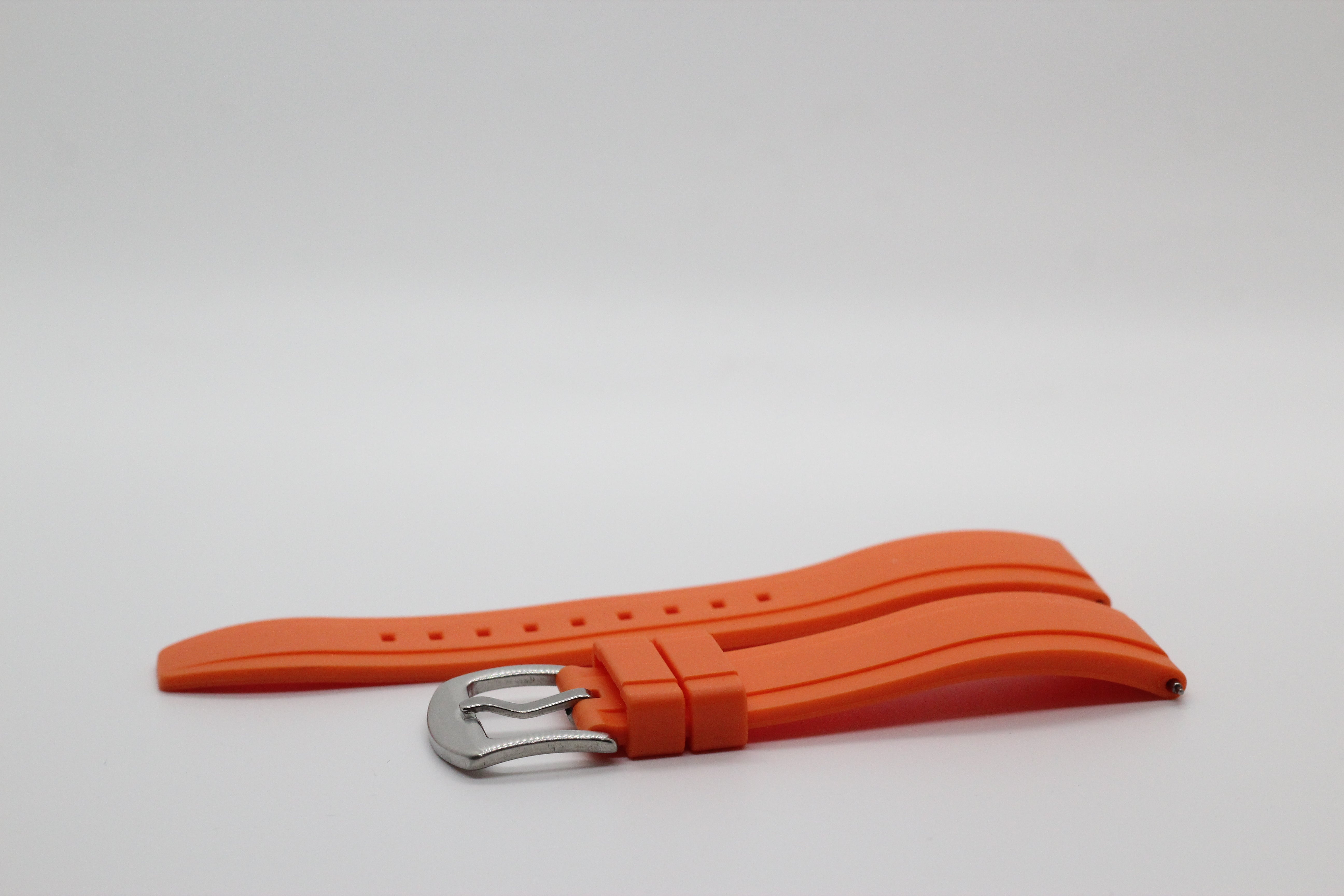 Orange FKM rubber quick release watch strap with stainless steel buckle and adjustment holes