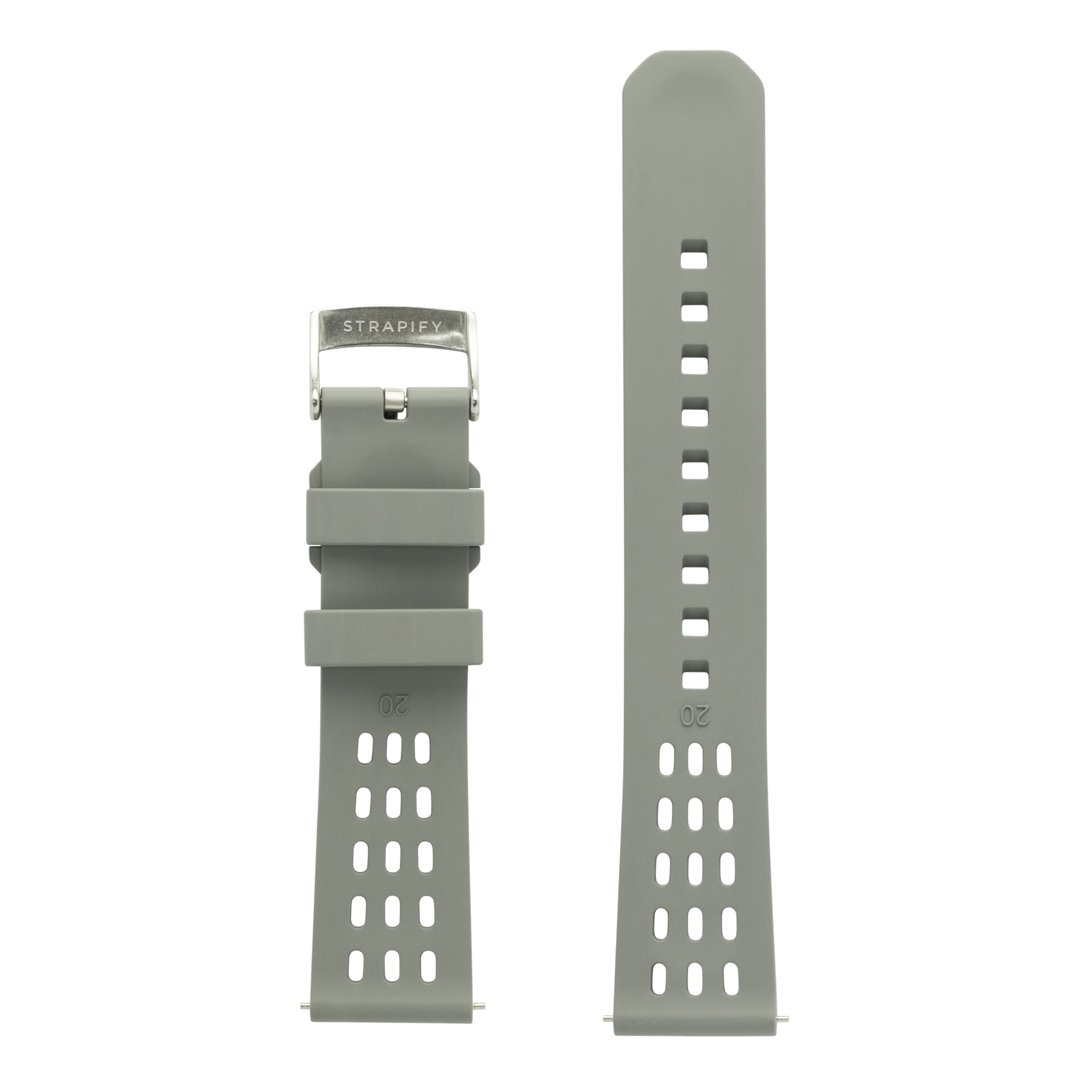 Sage green FKM rubber quick release watch strap with silver buckle and ventilation holes, Strapify AeroMax band