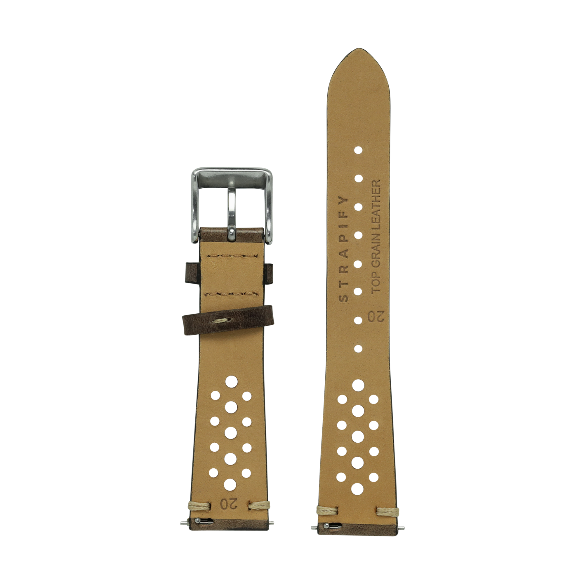Vintage Rally smoked leather Apple Watch band with perforated design and metal buckle