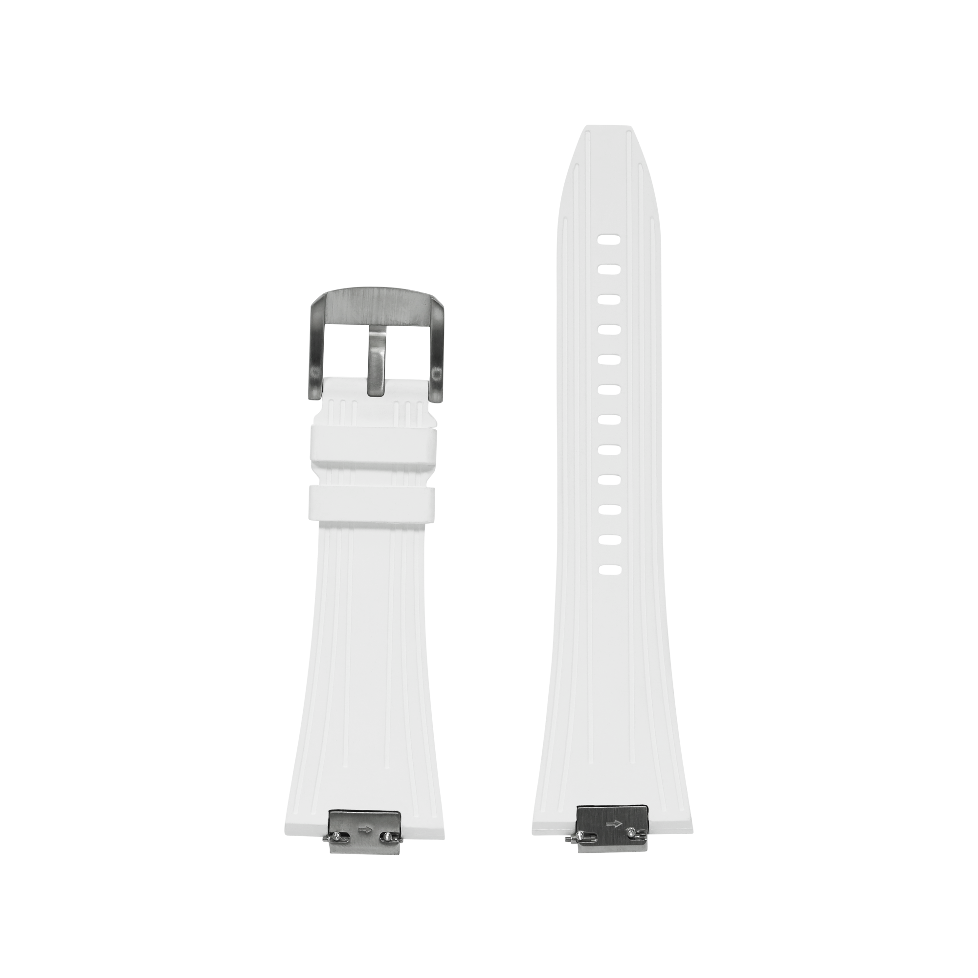 White FKM rubber watch strap with brushed steel buckle for Tissot PRX 40 timepiece