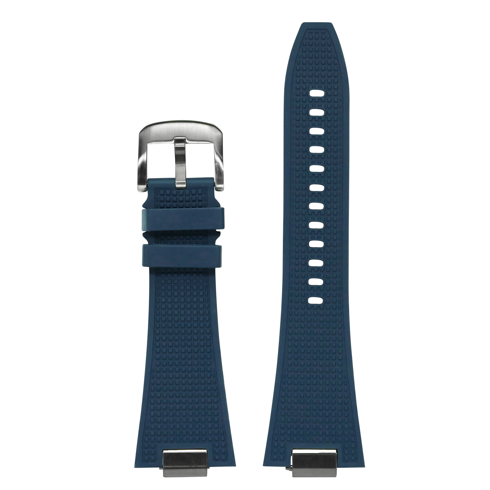 Navy blue FKM rubber watch strap for Tissot PRX 40 with stainless steel buckle and ventilation holes