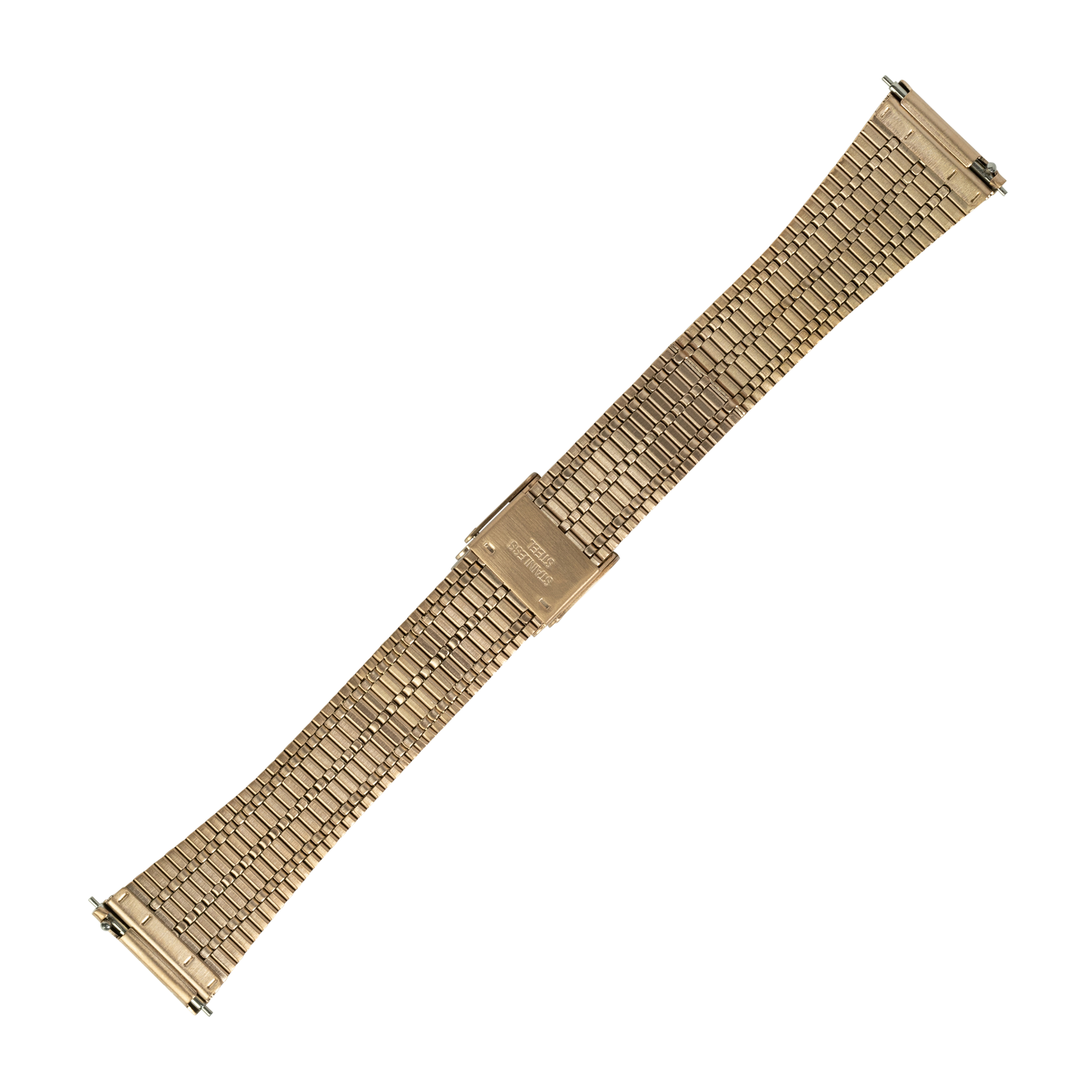 Gold-tone vintage tapered metal bracelet with quick release clasp and flexible mesh links