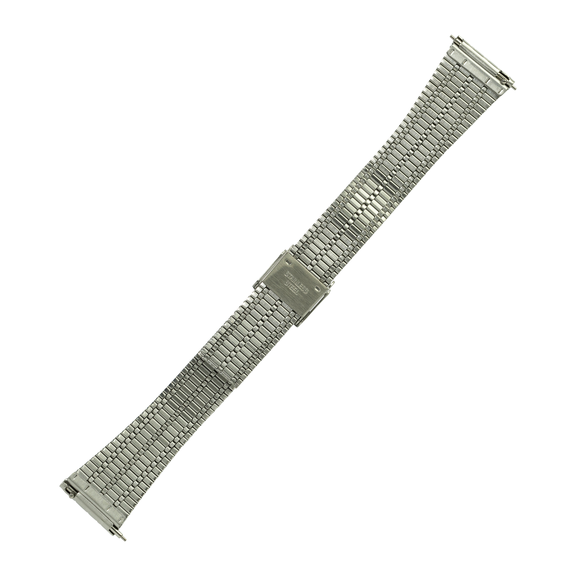 Vintage tapered stainless steel quick release watch bracelet with polished links and rectangular clasp
