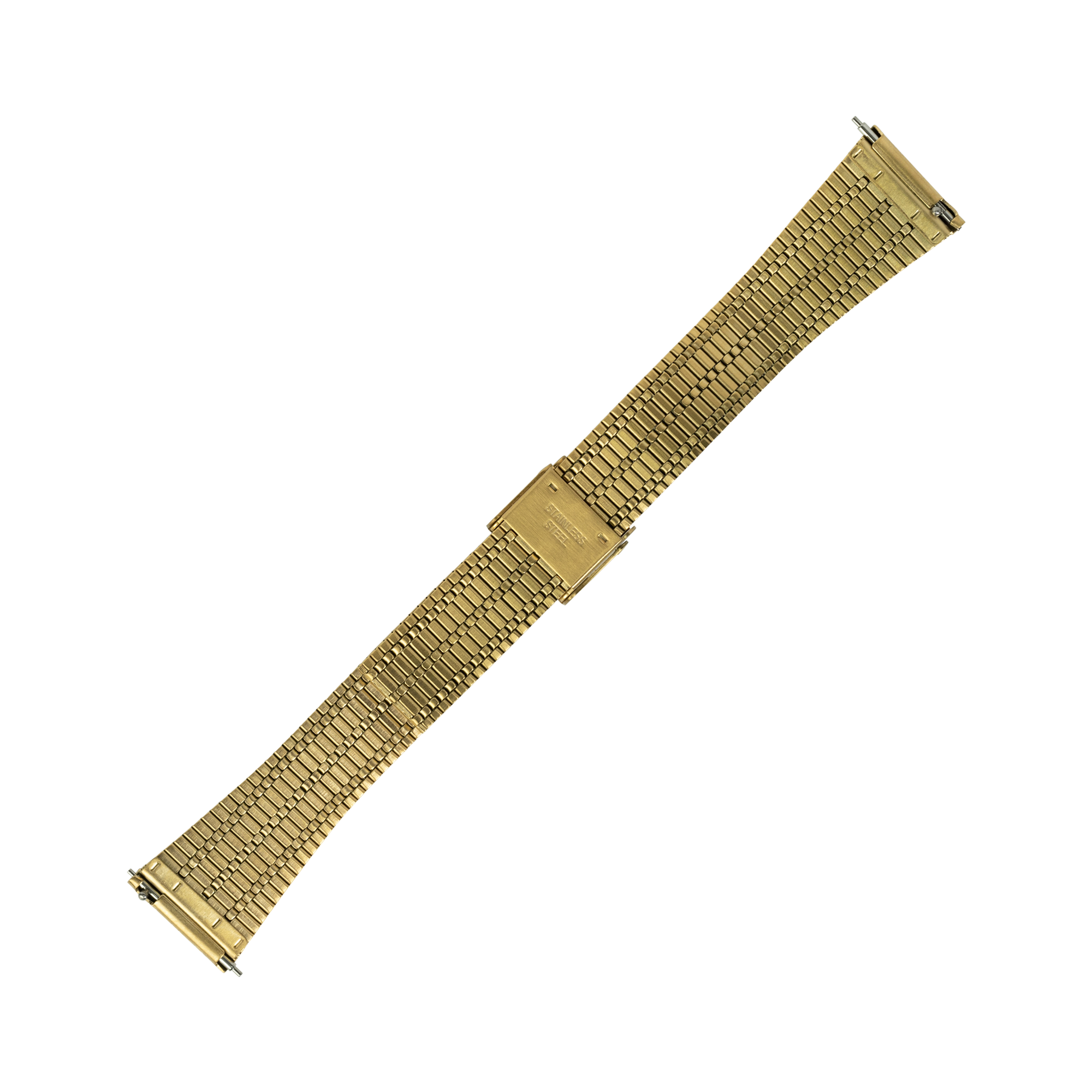Gold-tone vintage tapered metal watch bracelet with quick release clasp and adjustable links