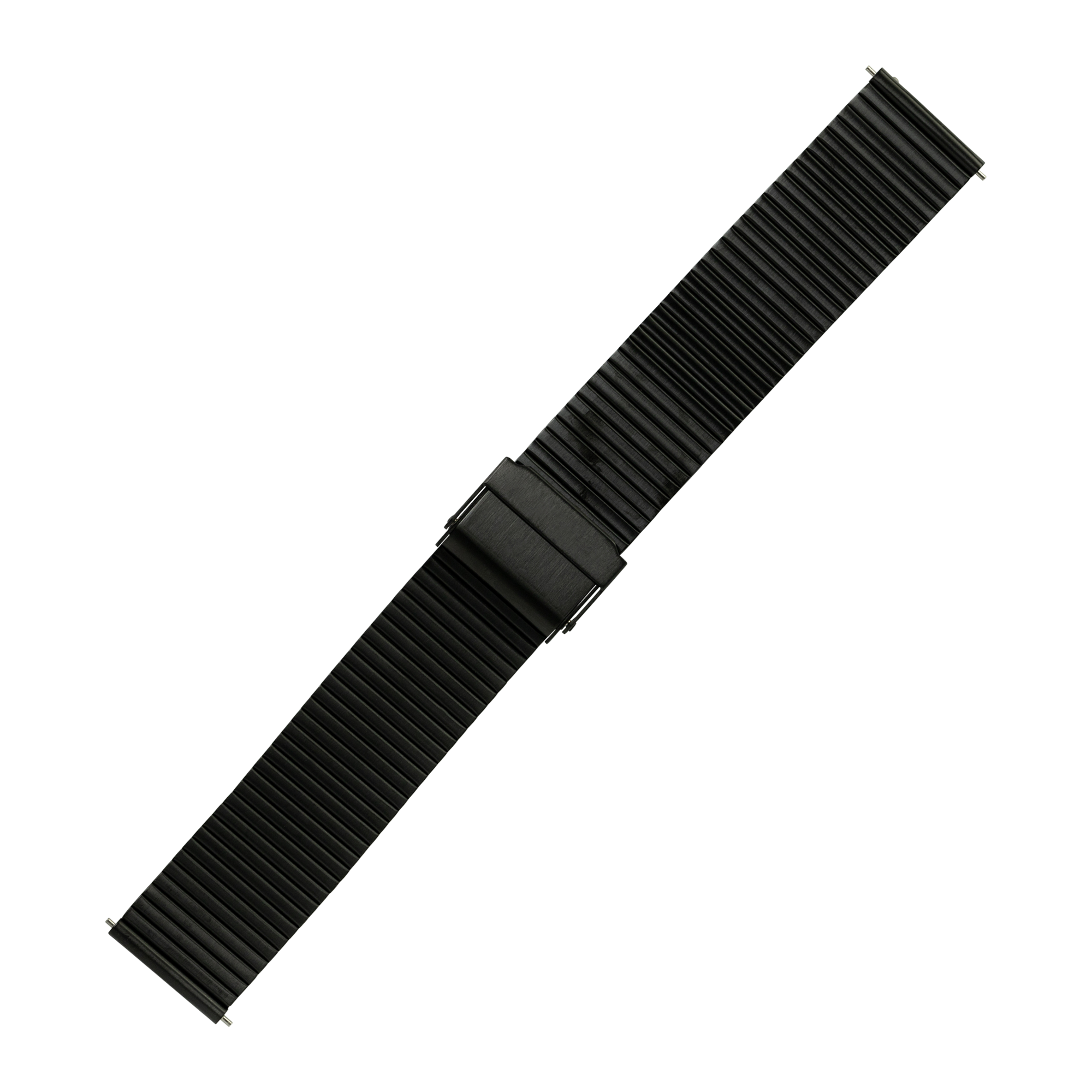Black flat-link micro-adjustable watch bracelet with quick release clasp system