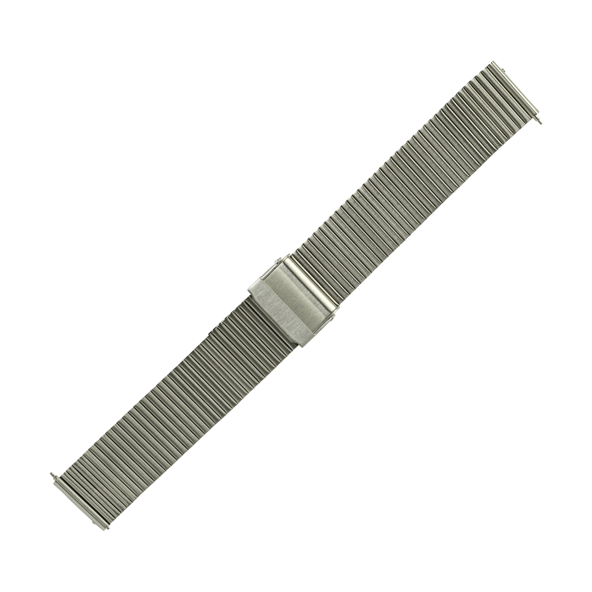 Stainless steel flat-link micro-adjustable watch bracelet with brushed metal clasp for Galaxy Watch smartwatch