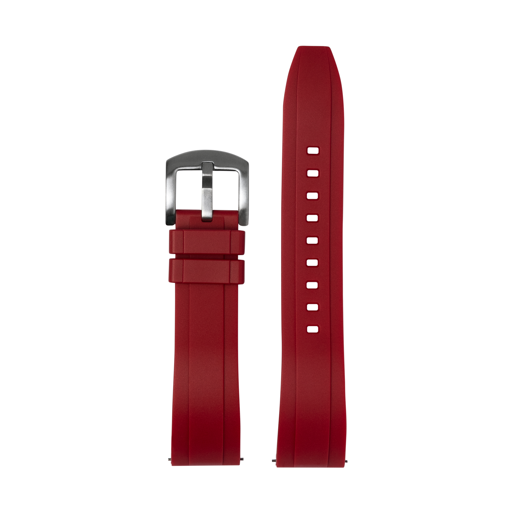 Red FKM rubber quick release watch strap with stainless steel buckle and adjustment holes