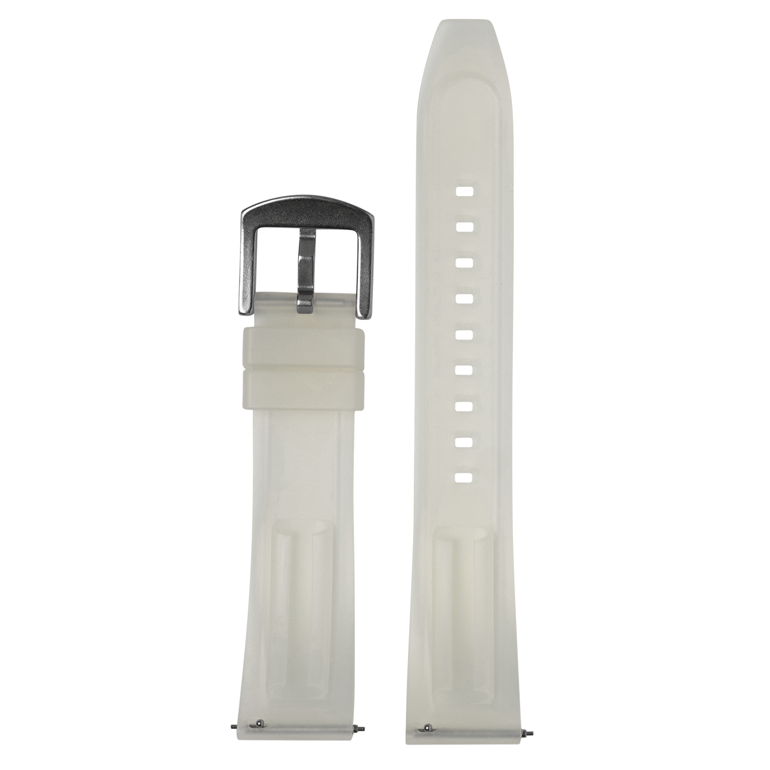Quick release Kingston FKM rubber watch strap in jellyfish white with metal buckle and adjustment holes