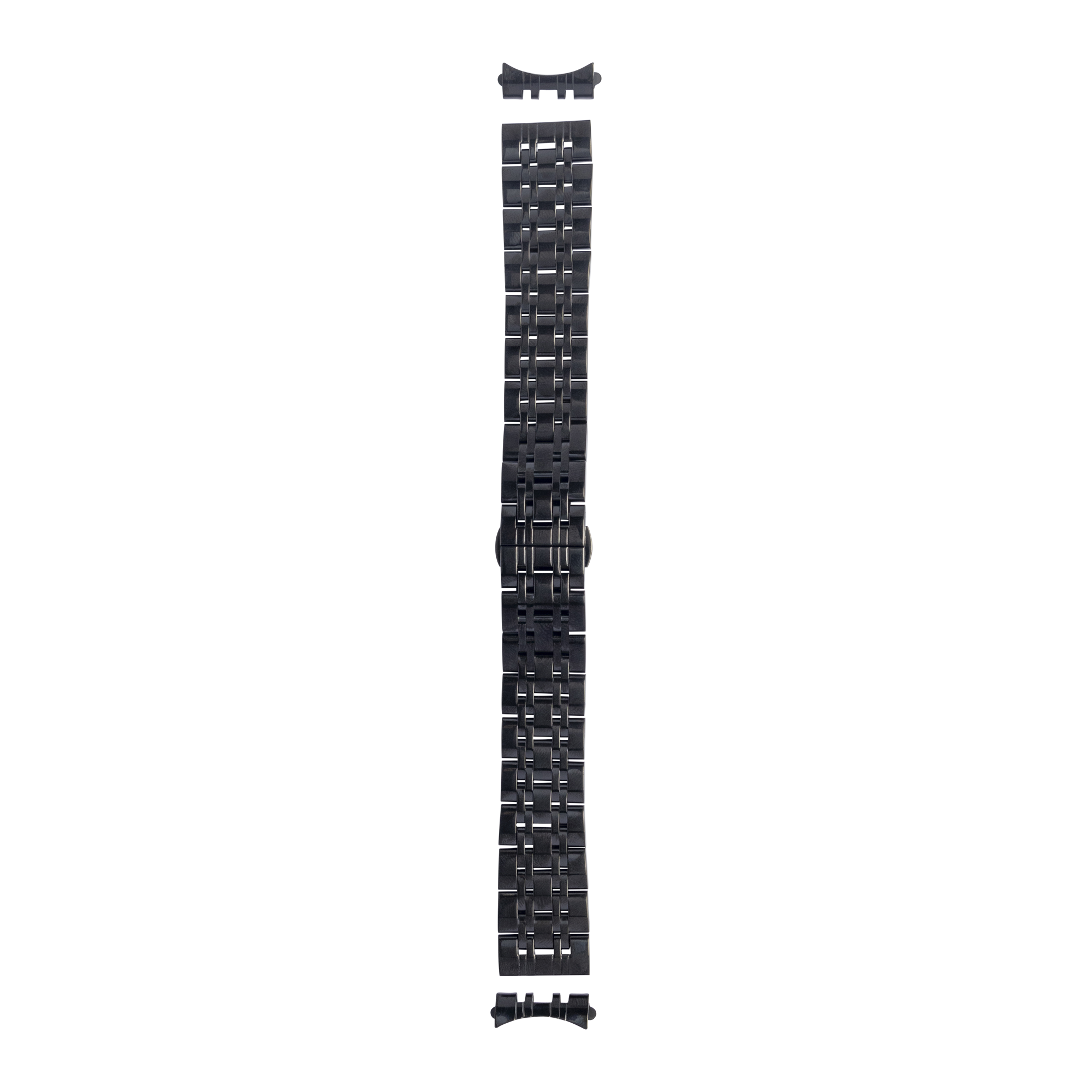 Black stainless steel curved watch bracelet with link design and adjustable clasp
