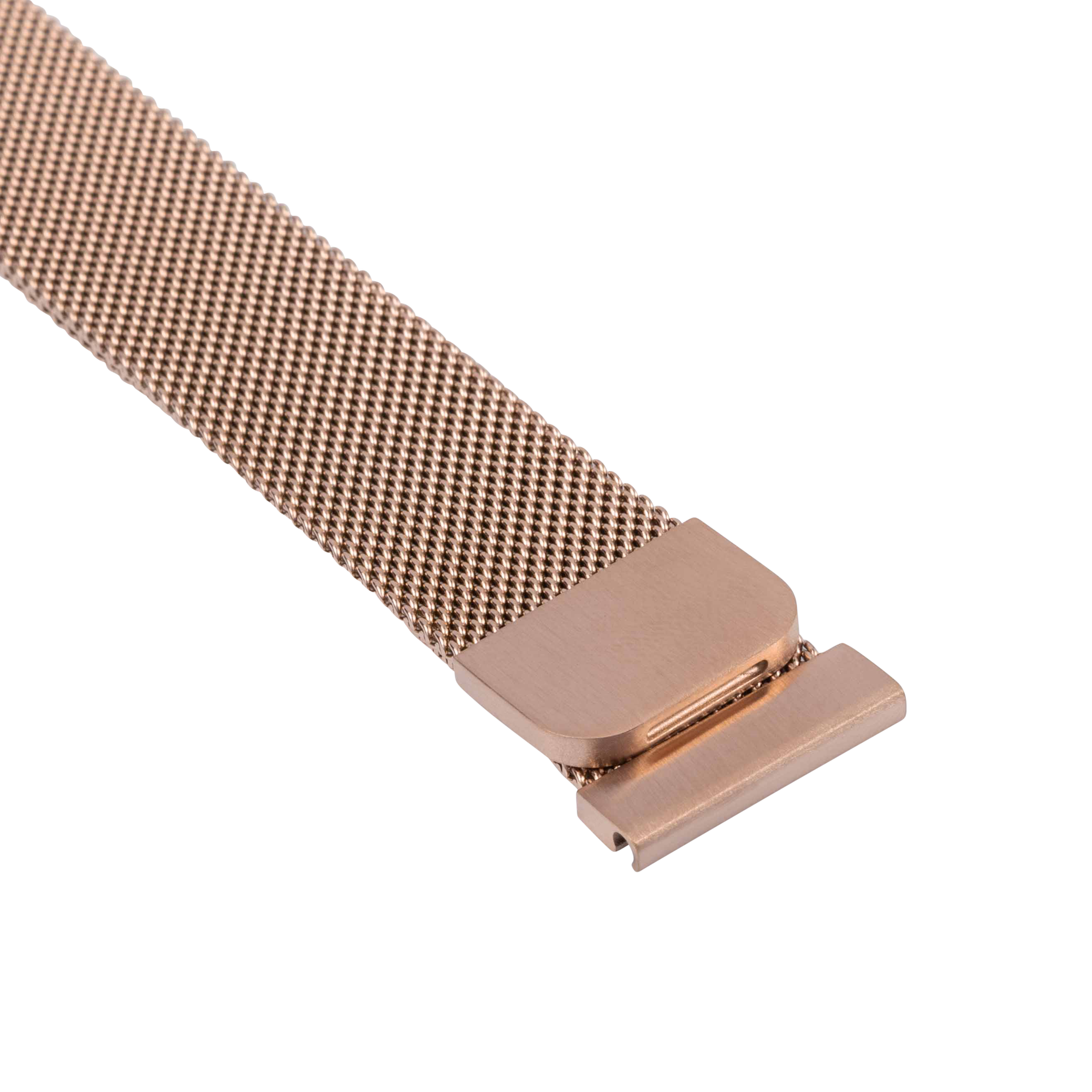 Rose gold Milanese mesh watch band with quick release connector and magnetic clasp