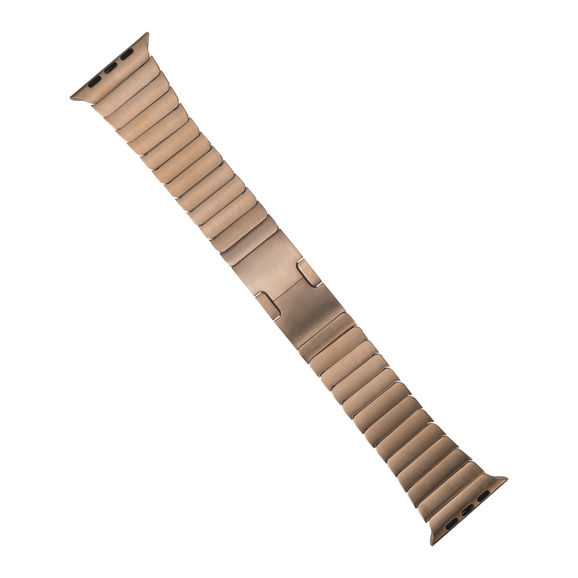 Rose gold link bracelet for Apple Watch with segmented metal bands and connector clasp