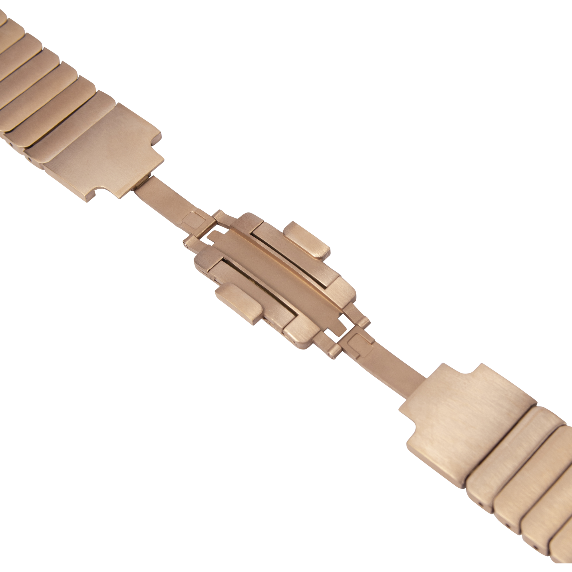 Rose gold stainless steel link bracelet for Apple Watch with butterfly clasp closure