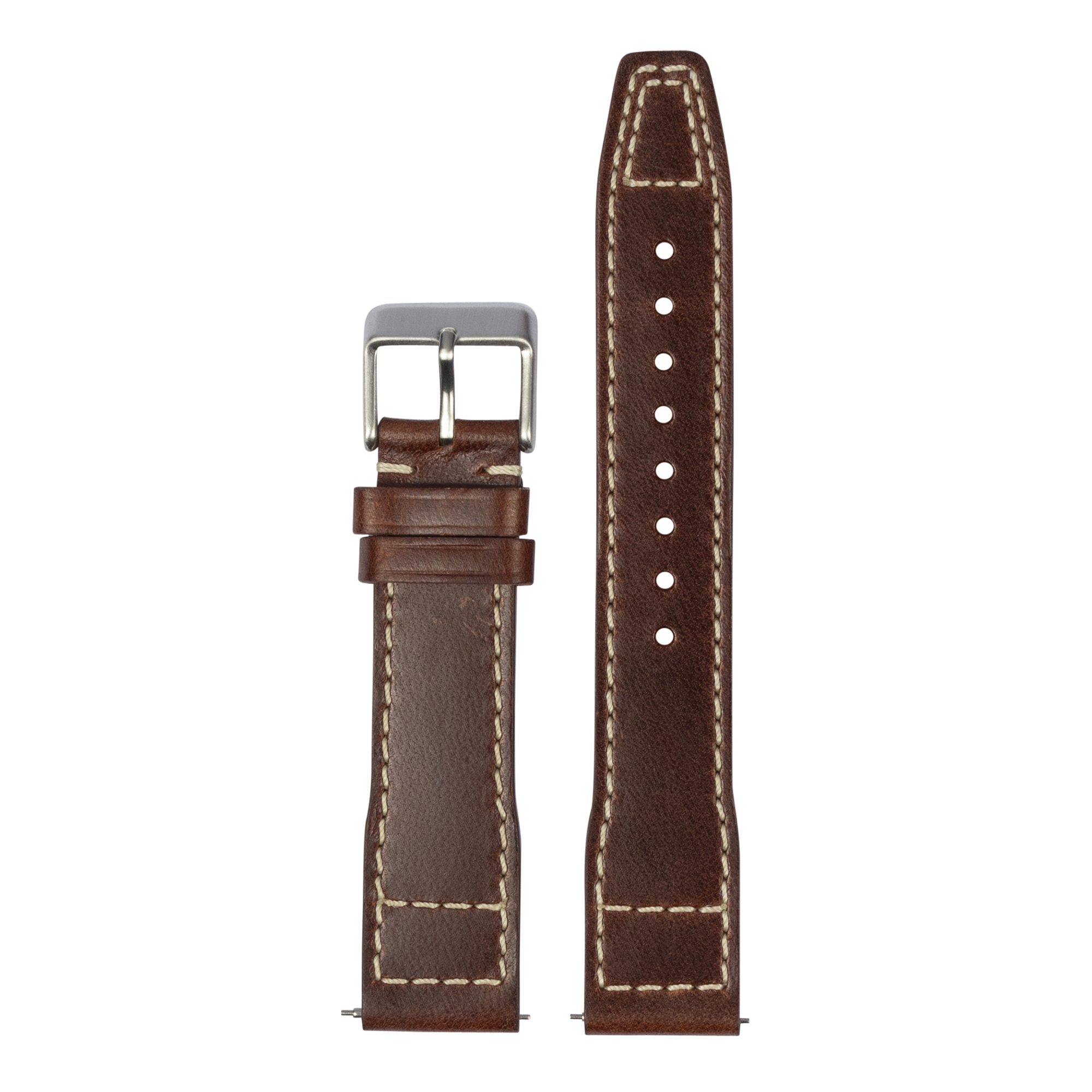 Brown leather watch band with contrast stitching and brushed metal buckle for Galaxy Watch 8 Ultra