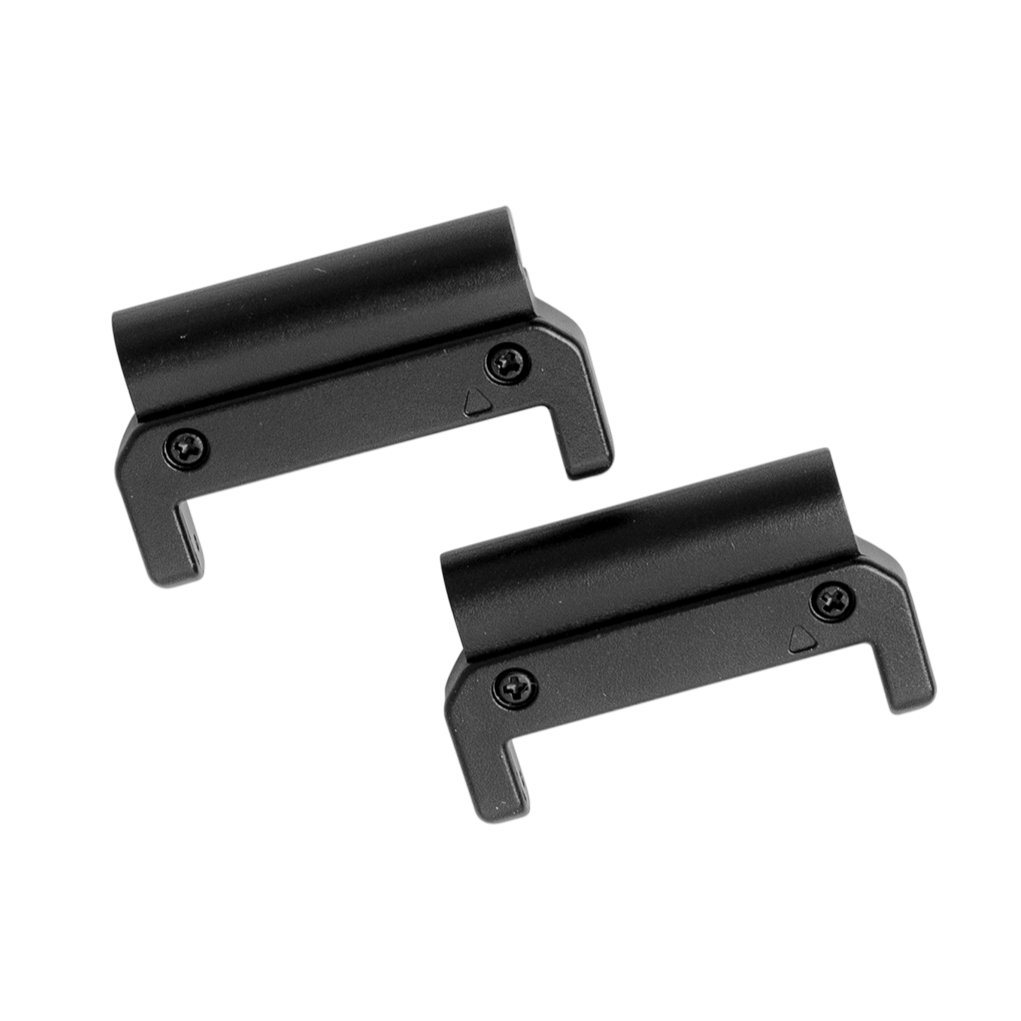 Black QuickFit 26mm spring bar adapters for military watch straps with screw fasteners and ergonomic design