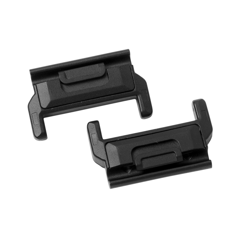 Black QuickFit 26mm slim military spring bar adapters pair shown from top and front angles on white background