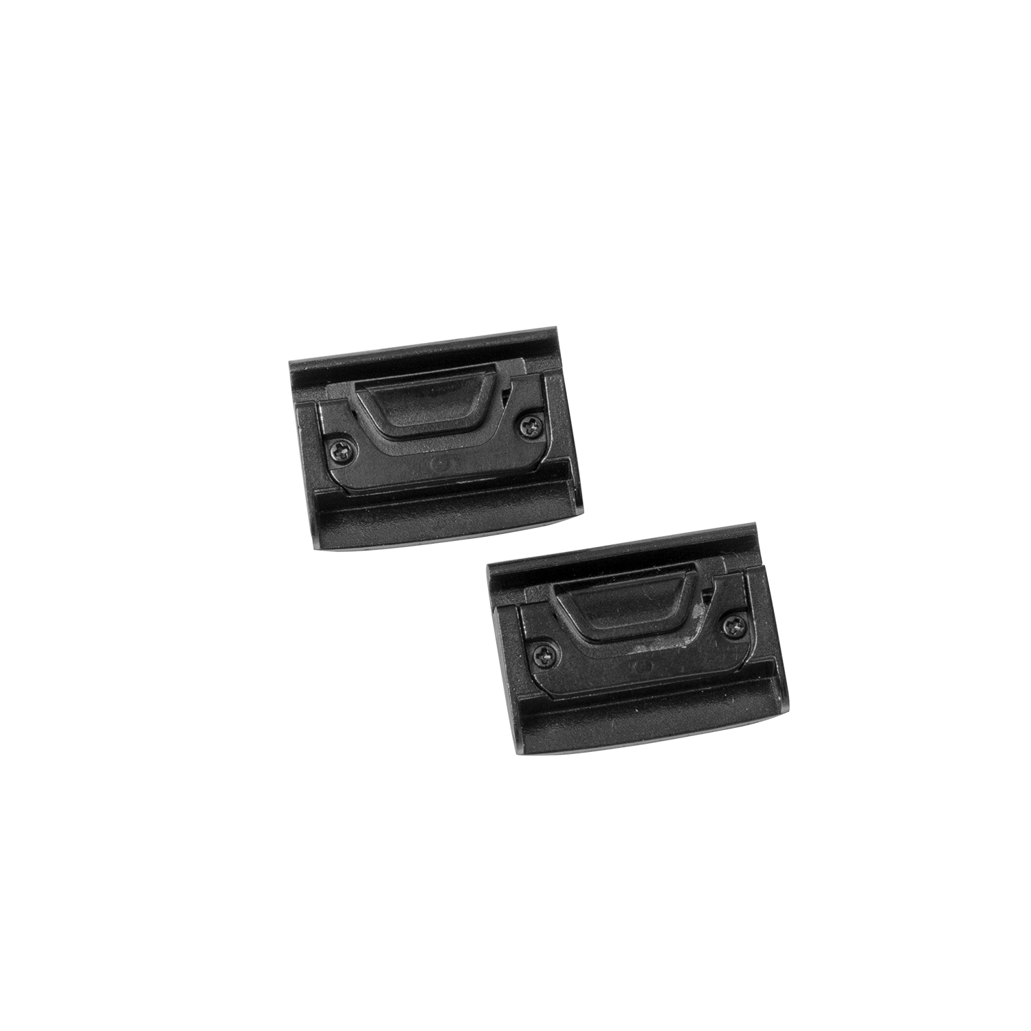 Black polymer QuickFit 22mm spring bar adapters pair with screw holes, compatible with Garmin watch straps