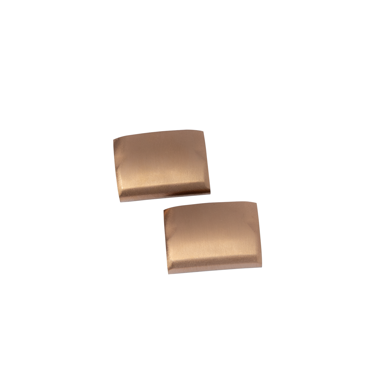 Two rose gold spring bar adapters for smartwatch straps, rectangular metal connectors with brushed finish