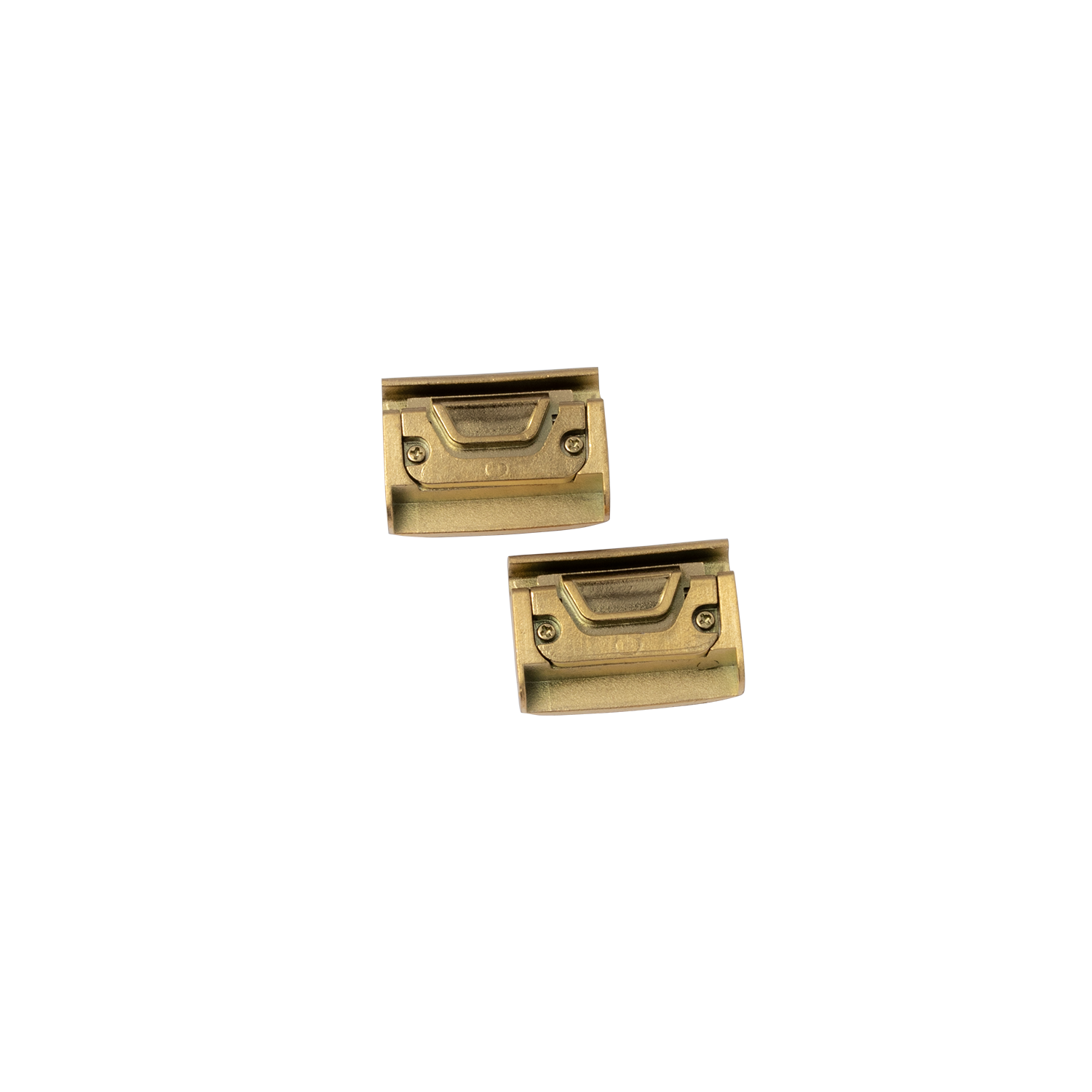 Pair of brass QuickFit 22mm spring bar adapters for easy watch strap compatibility and replacement
