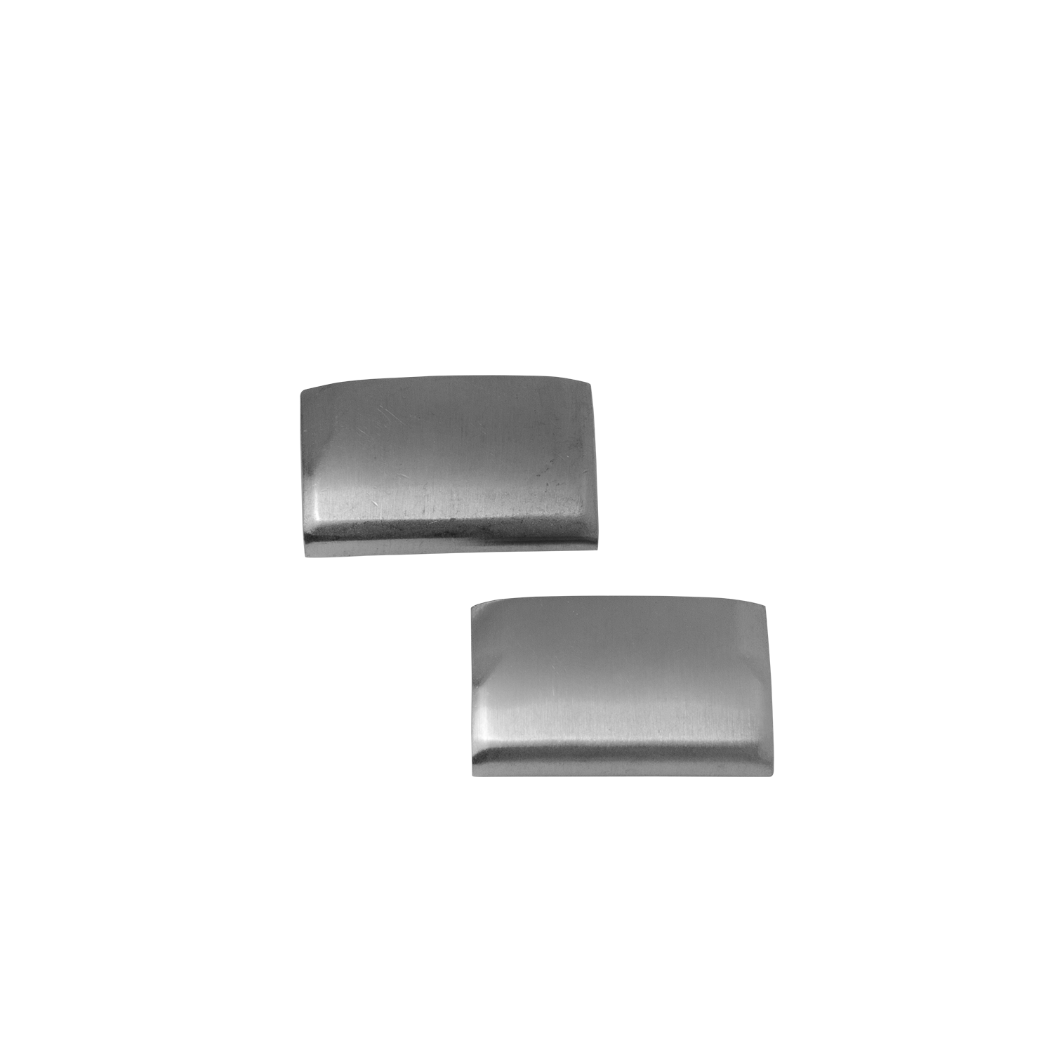 Two silver stainless steel quick release spring bar adapters for 22mm watch straps on white background
