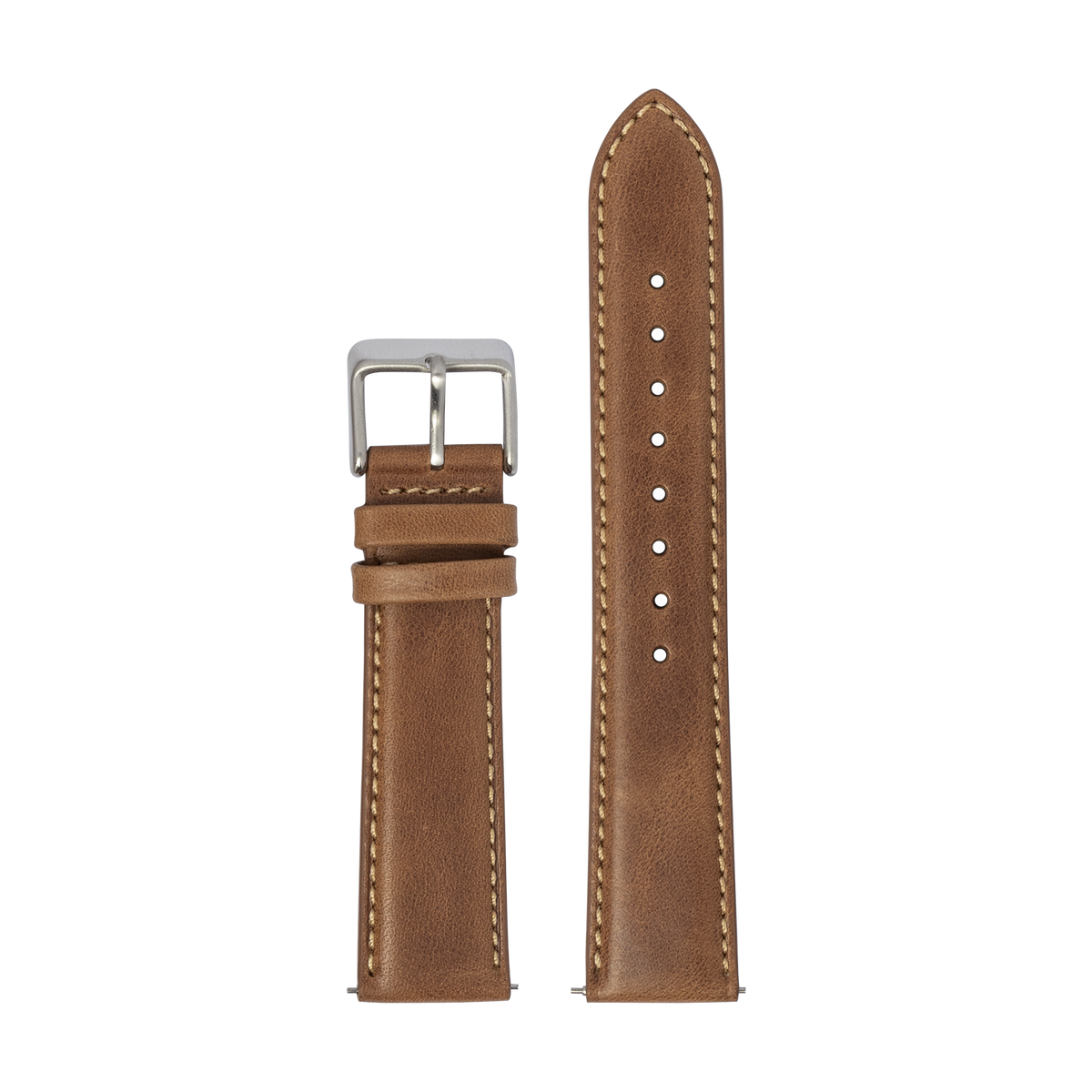 Brown leather watch band with cream stitching and silver buckle for Galaxy Watch 8 Ultra smartwatch