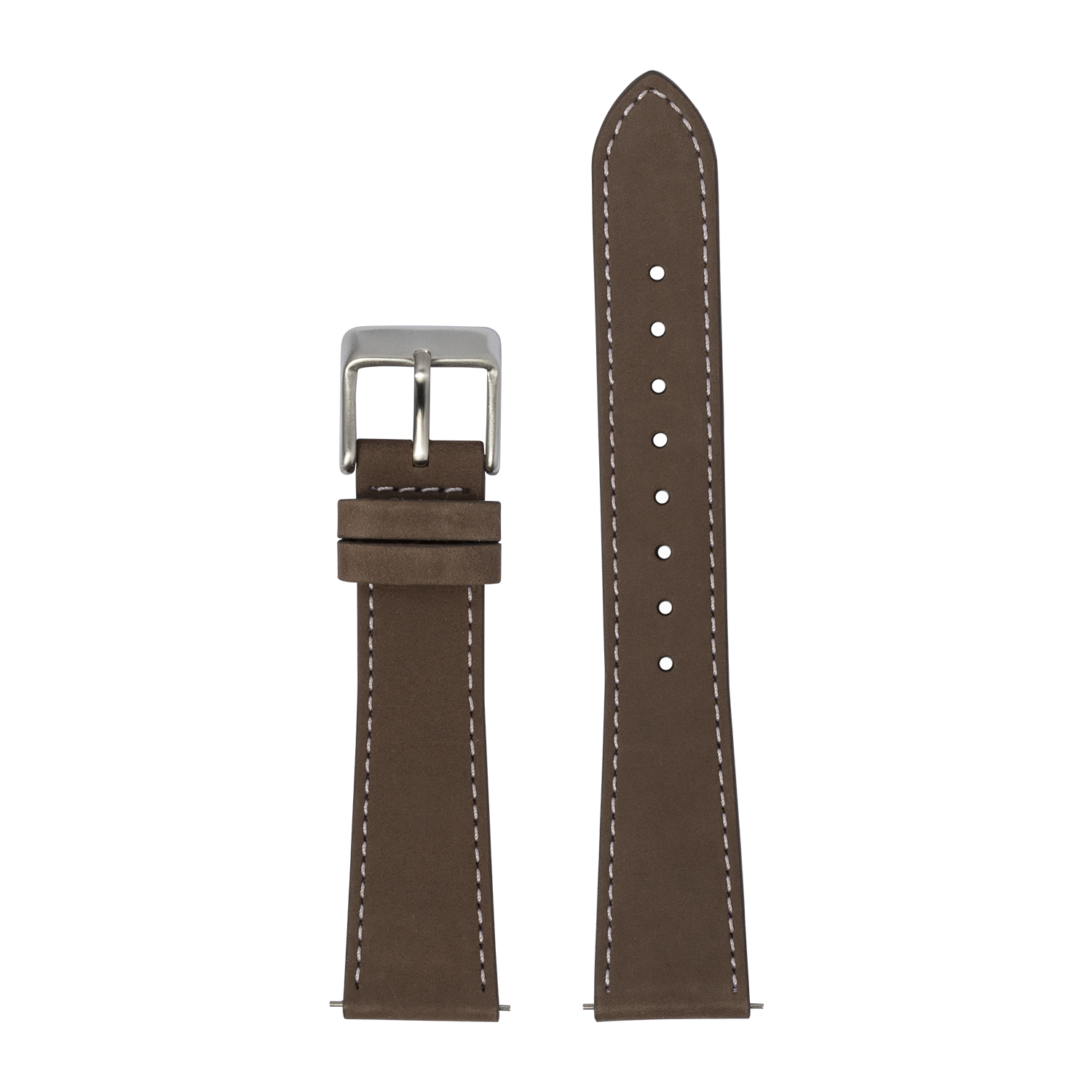 Brown nubuck leather watch strap 22mm with white stitching and silver buckle