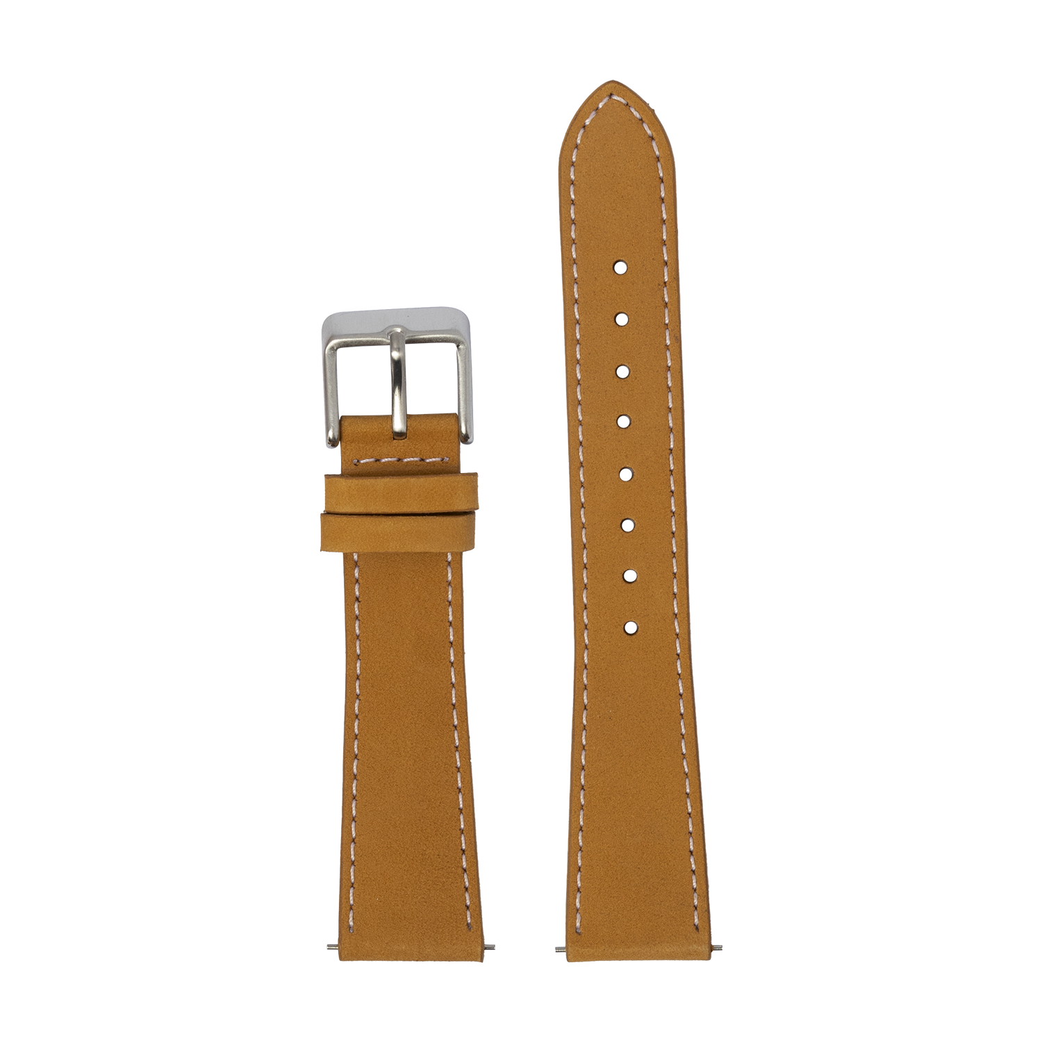 Brown nubuck leather watch strap 22mm with white stitching and stainless steel buckle