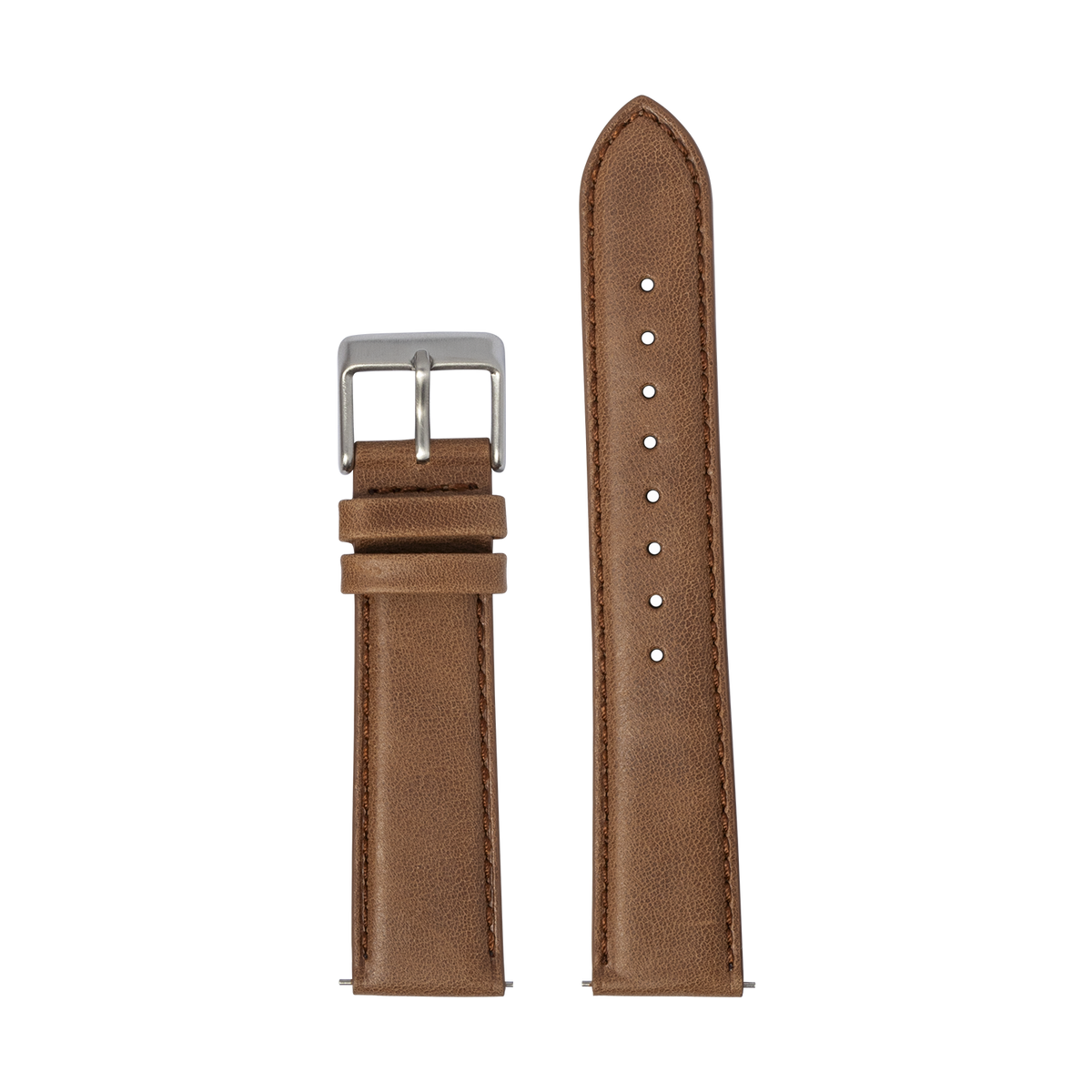 Brown padded leather watch band with silver buckle and adjustment holes for Galaxy Watch 8 and Ultra