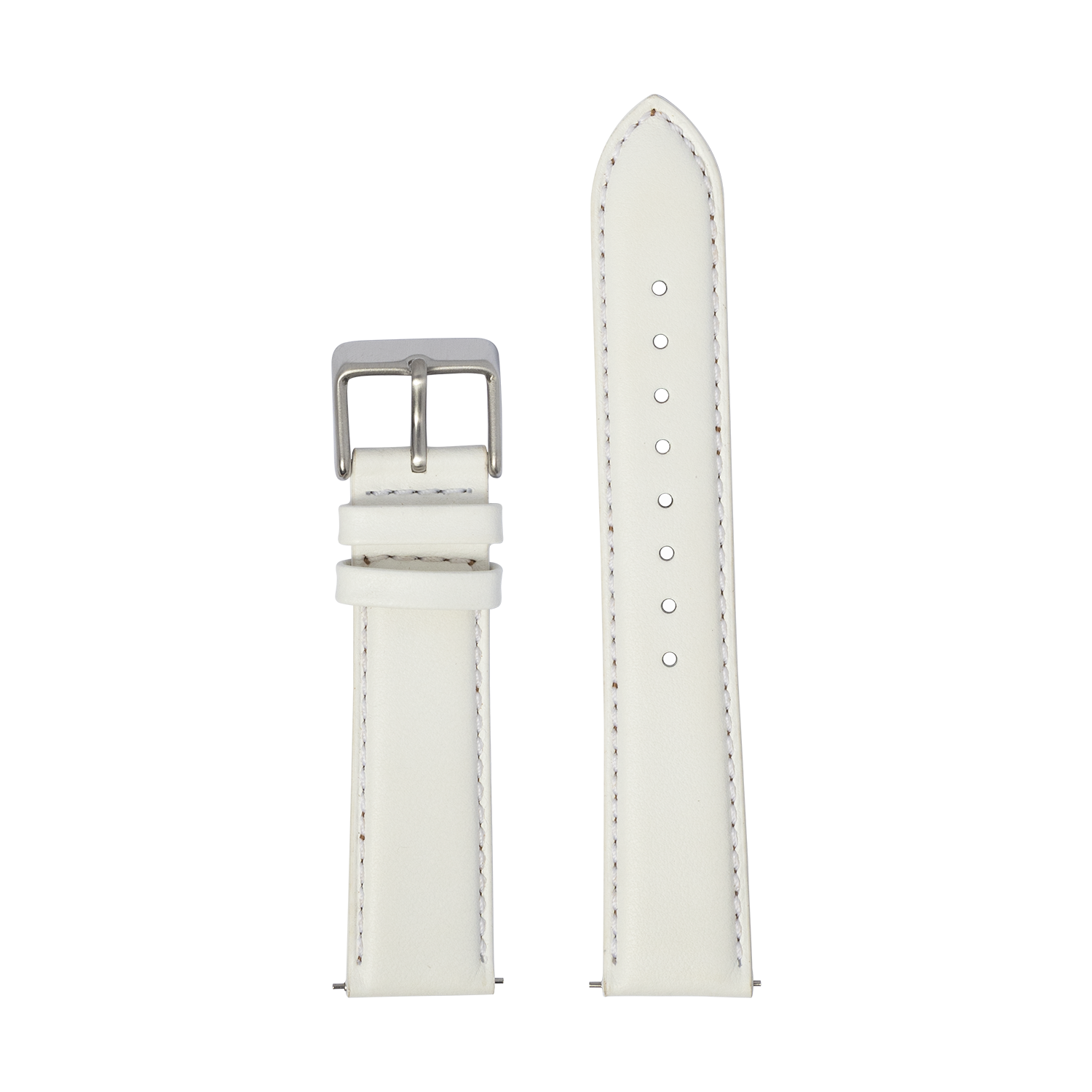 White padded leather watch band 20mm with silver buckle and contrast stitching