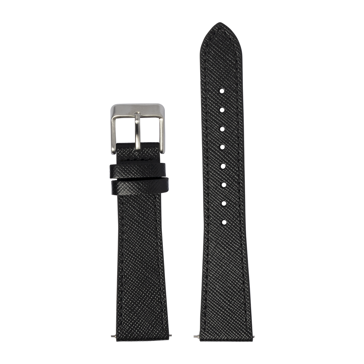 Black saffiano leather watch band with silver buckle for Galaxy Watch 8 and Ultra models