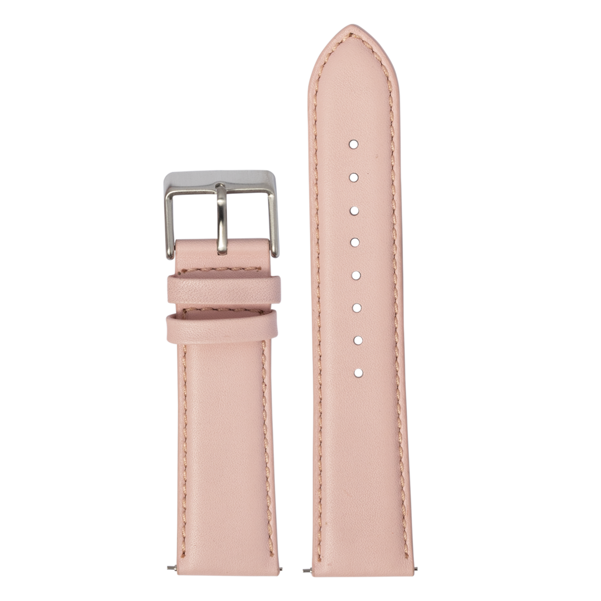 Pink padded leather watch band with silver buckle and stitch detailing for Galaxy Watch 8 and Ultra