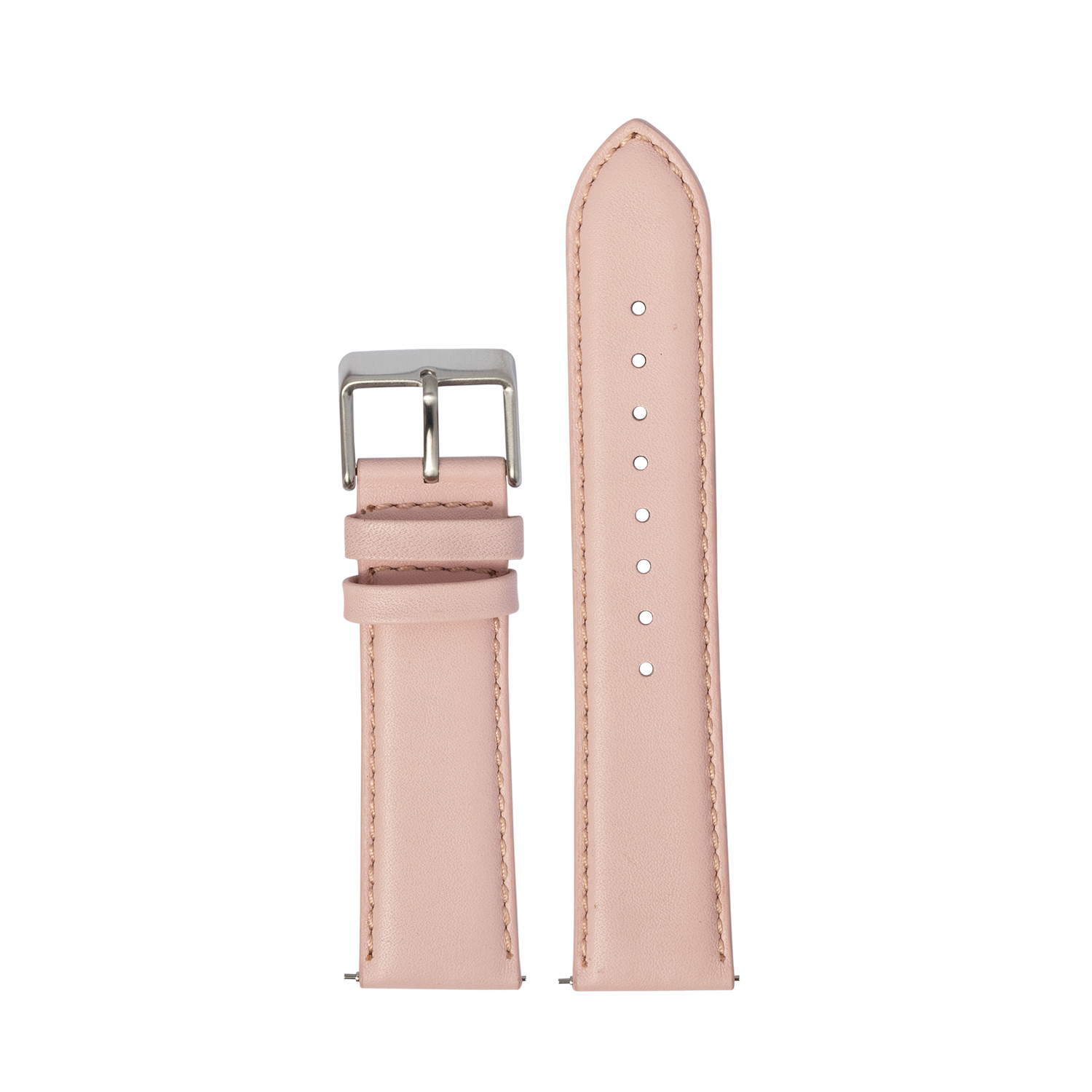 Pink padded leather 20mm watch band with stainless steel buckle and contrast stitching