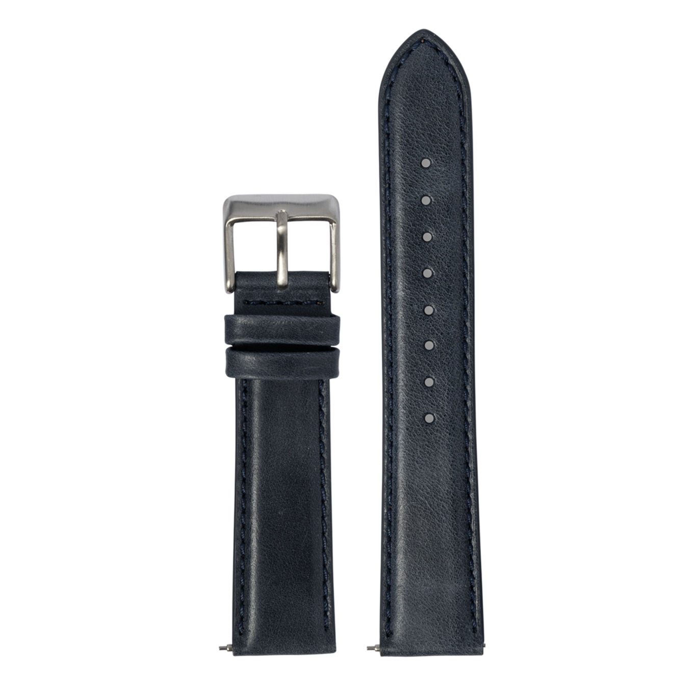 Navy blue padded leather watch band with silver buckle and stitched details for Galaxy Watch 8 Ultra