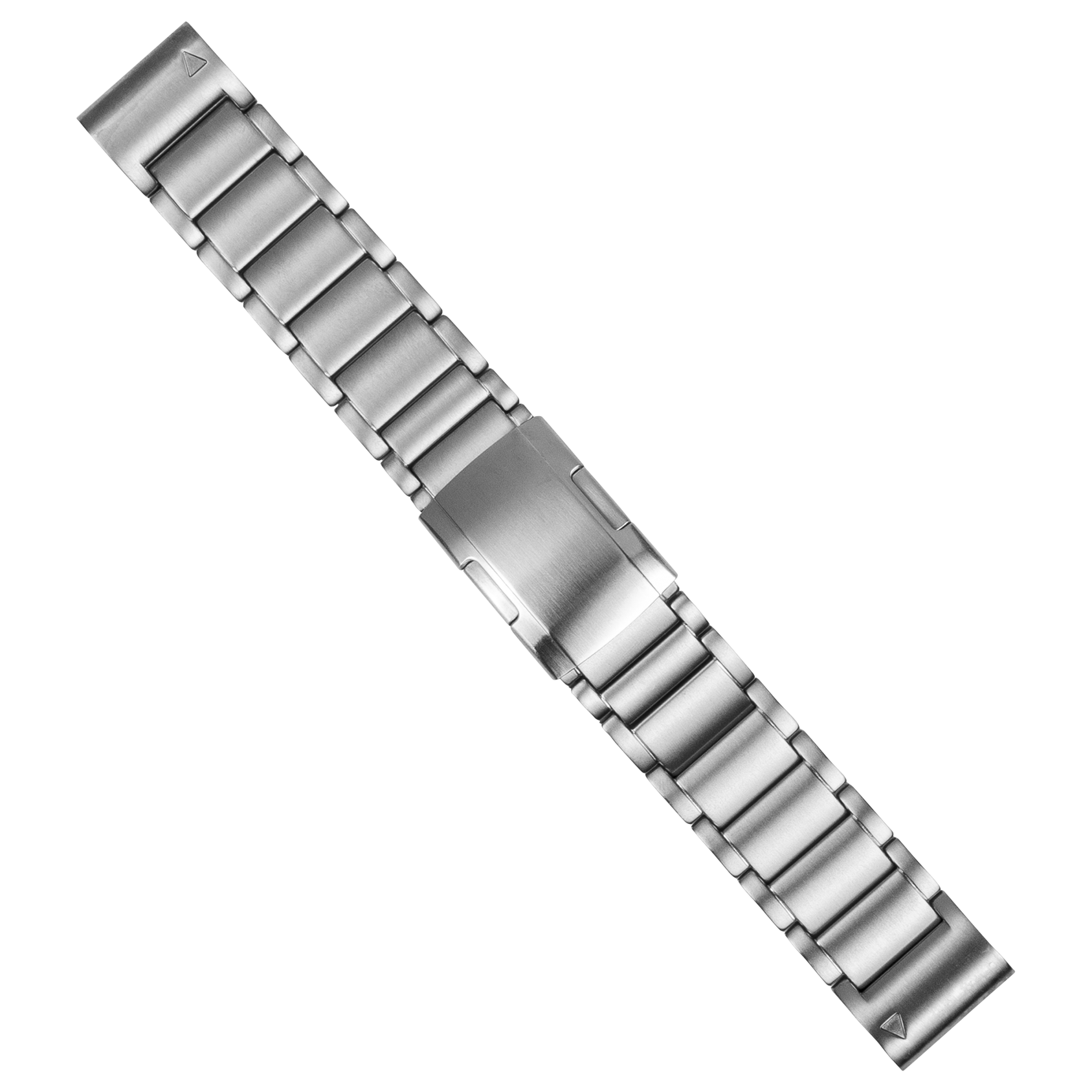 Stainless steel bracelet with titanium-inspired finish and quick-fit clasp system, displayed against white background