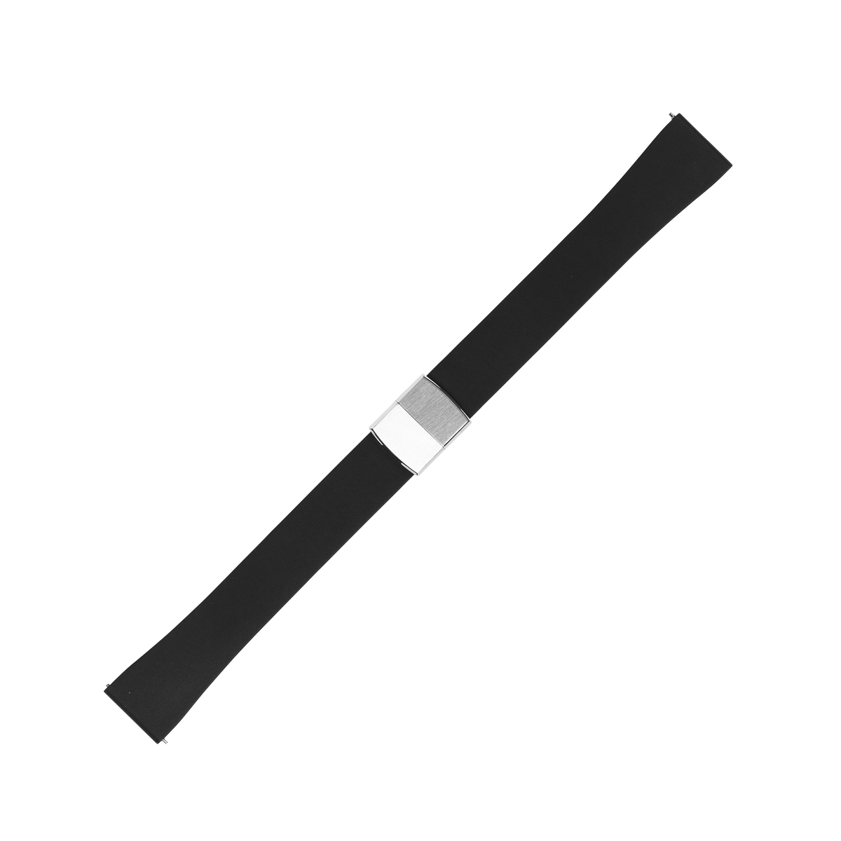 Black FKM rubber watch band with metal leaf-spring deployant clasp and adjustment sizing