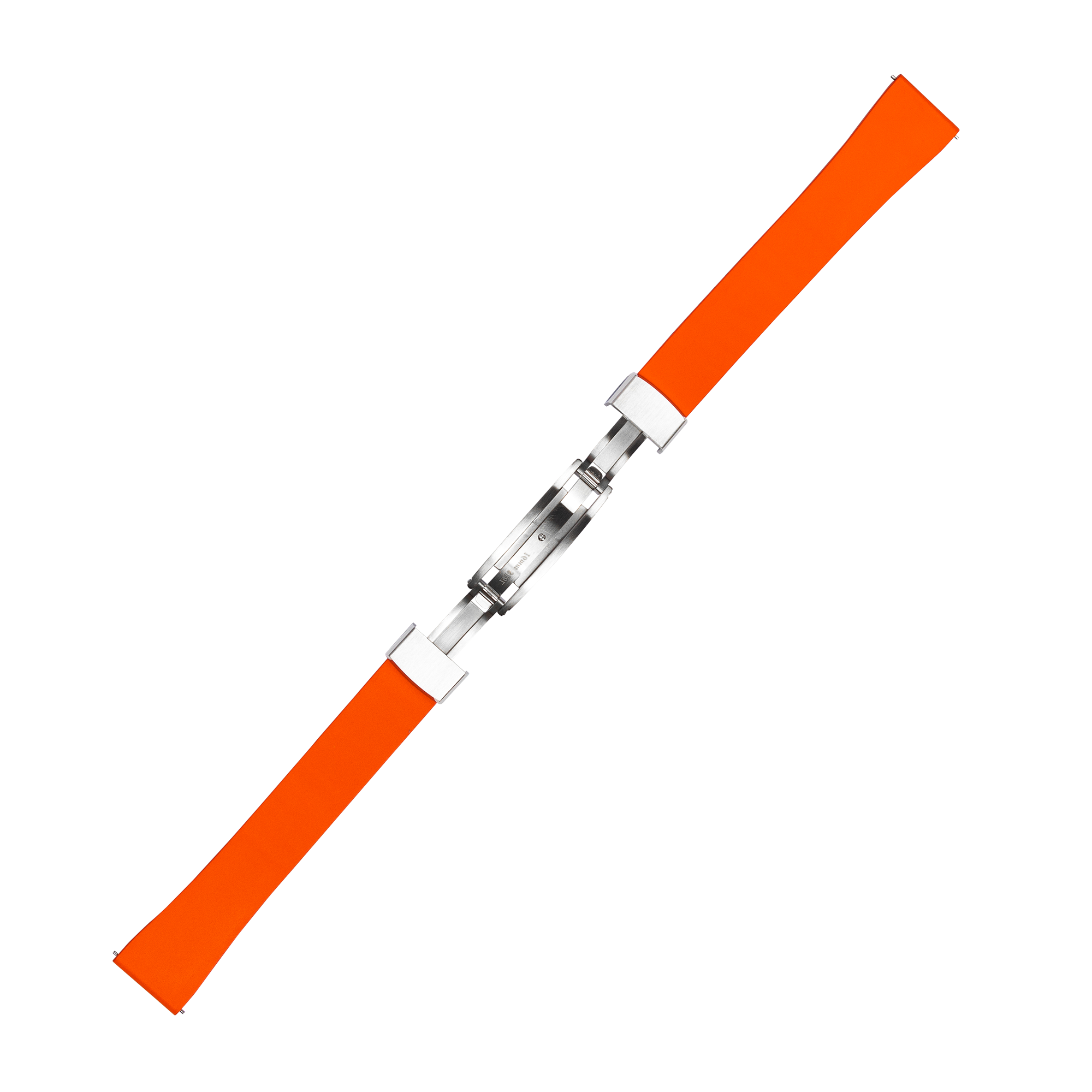 Orange FKM rubber watch strap with stainless steel leaf-spring deployant clasp, quick release system, cut to size