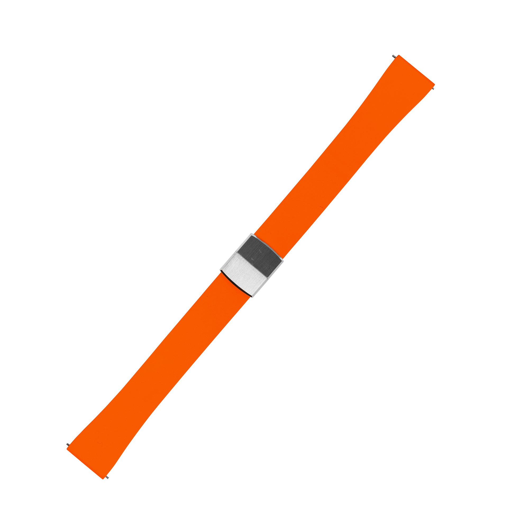 Orange FKM rubber watch strap with quick release leaf-spring deployant clasp and metal hardware