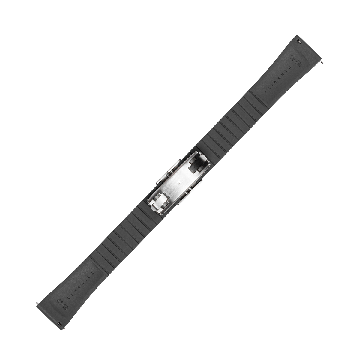 Black FKM rubber watch band with stainless steel leaf-spring deployant clasp, adjustable strap for Galaxy Watch