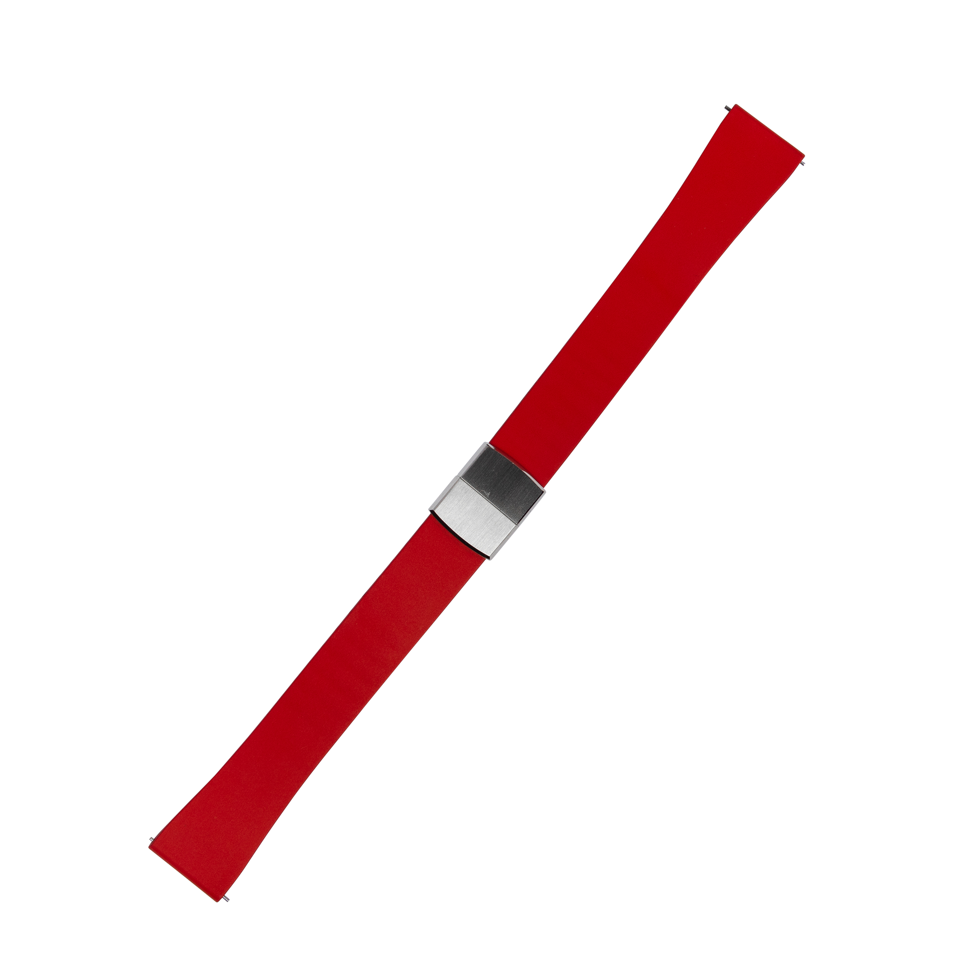 Red FKM rubber watch strap with stainless steel leaf-spring deployant clasp and quick release system