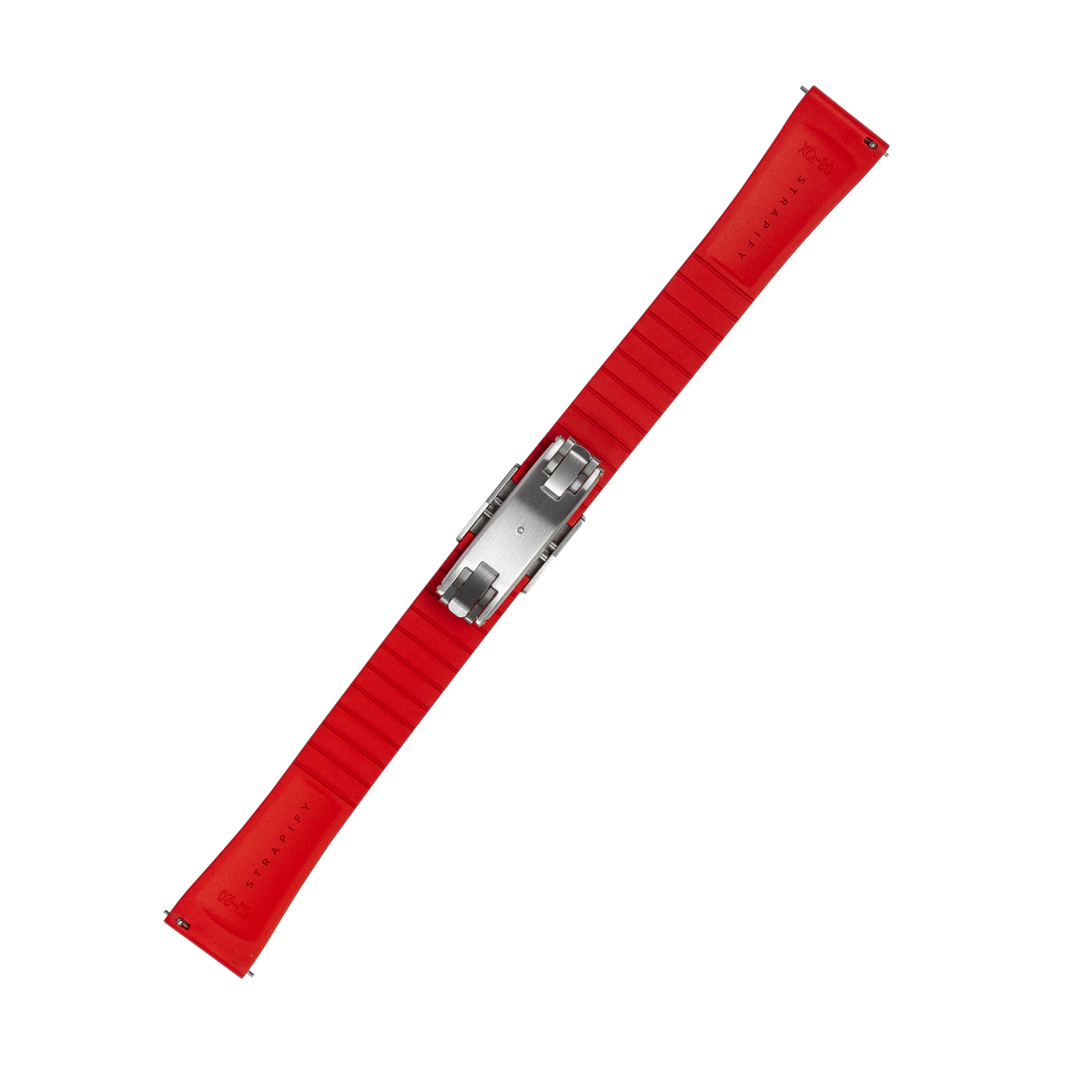 Red FKM rubber watch band with stainless steel deployant clasp, compatible with Galaxy Watch 8 and Ultra models