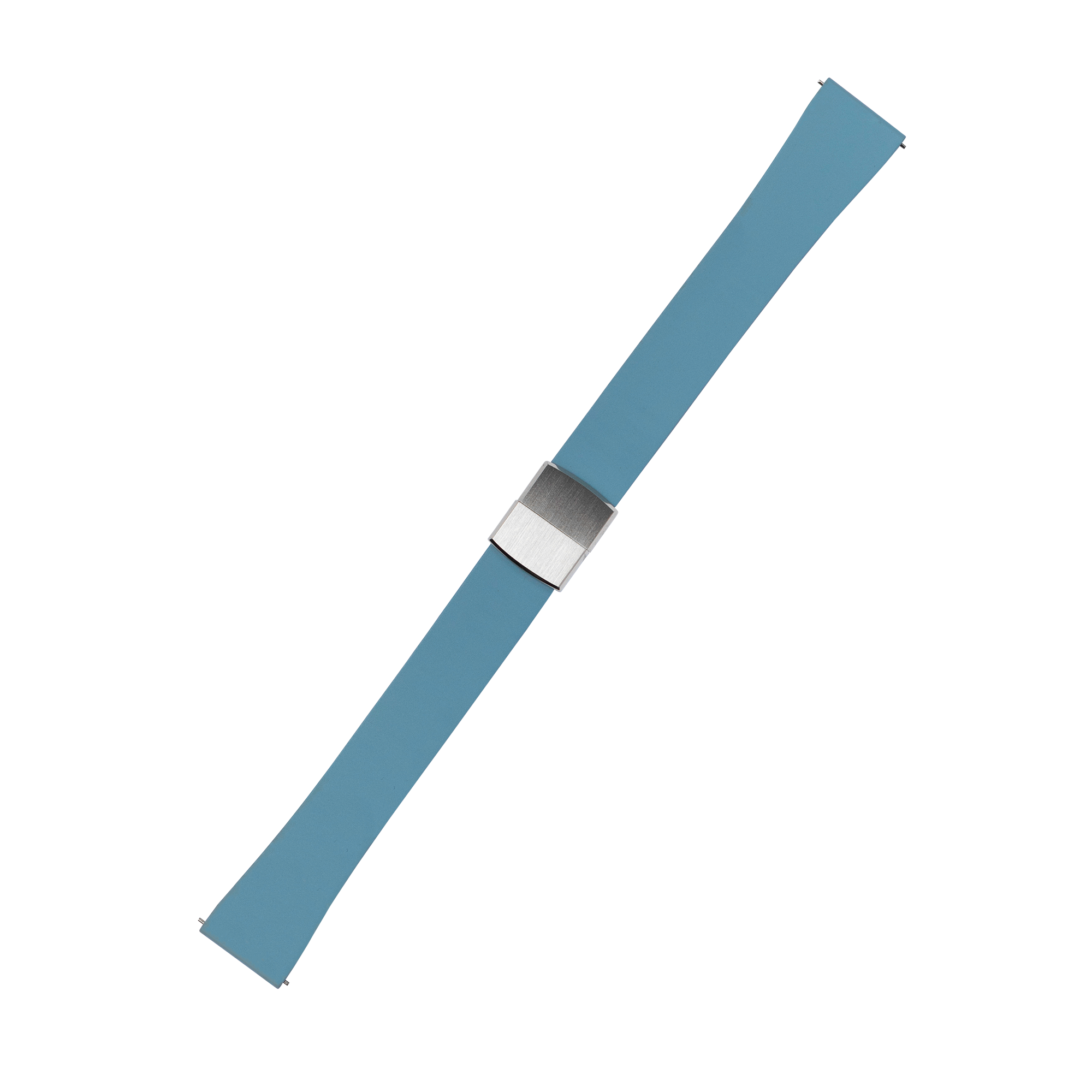 Blue rubber watch band with silver leaf-spring deployant clasp for Galaxy Watch smartwatch replacement strap