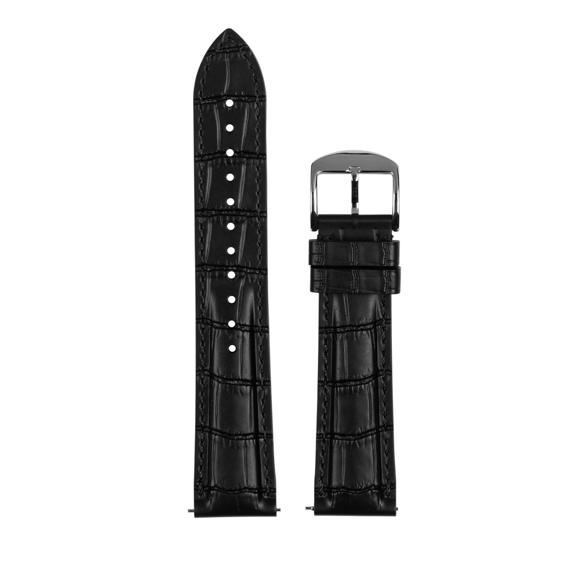 Black alligator embossed leather watch band with silver buckle for Galaxy Watch 8 and Ultra models