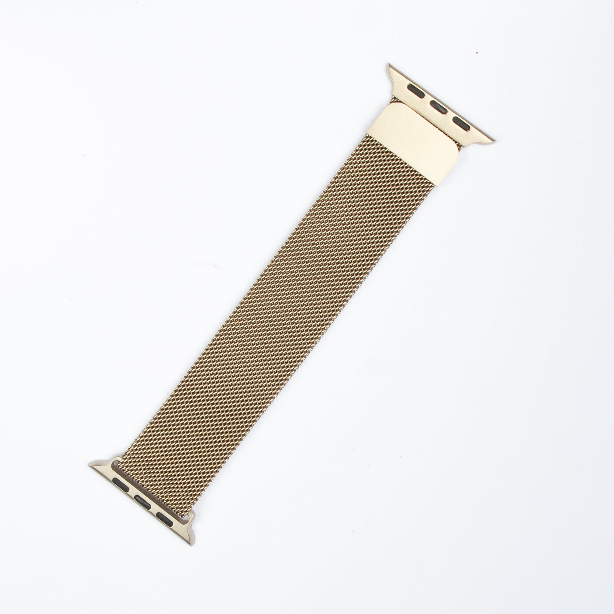 Gold mesh Milanese loop band for Apple Watch with magnetic clasp connector in starlight finish