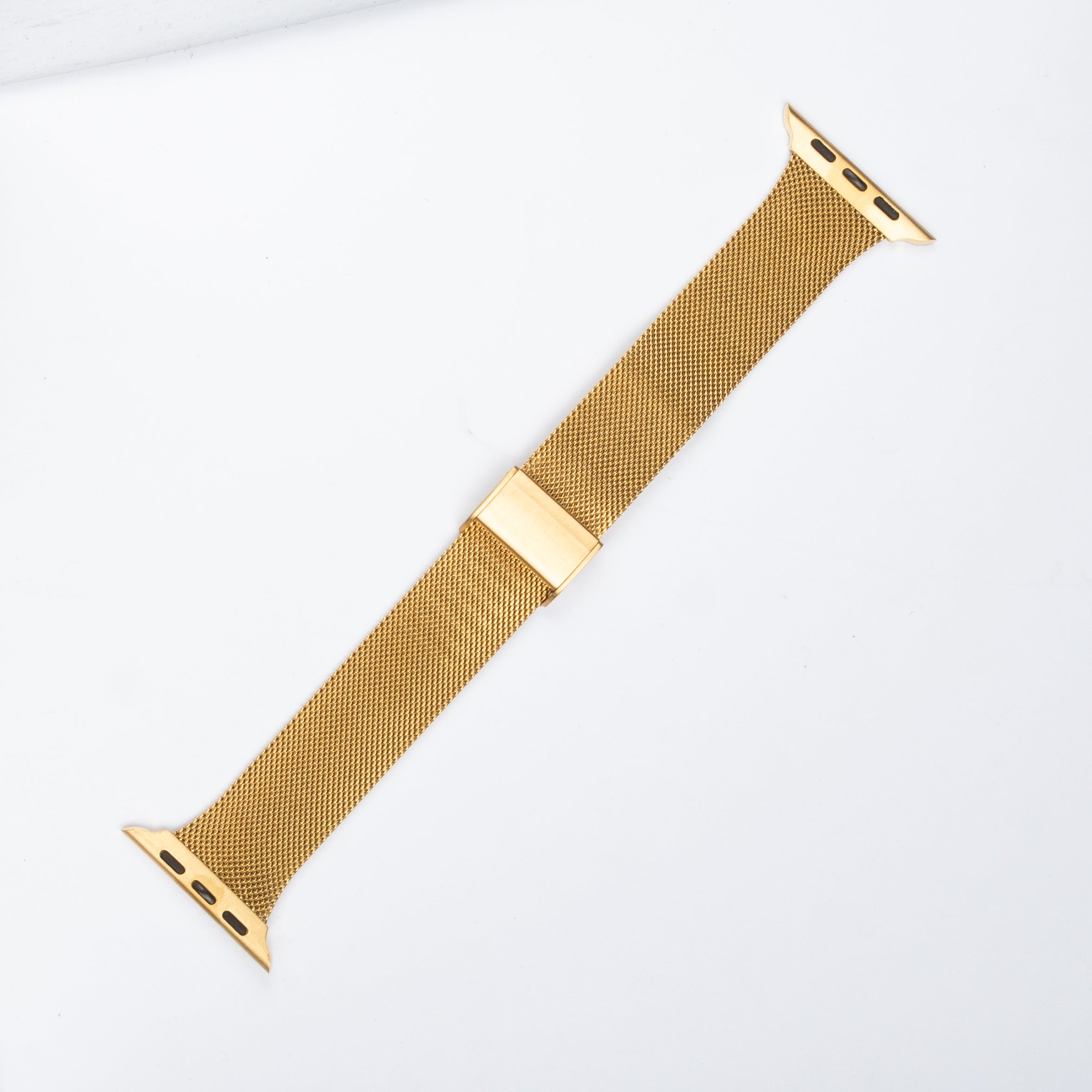 Gold mesh stainless steel Milanese loop smartwatch band with magnetic clasp closure