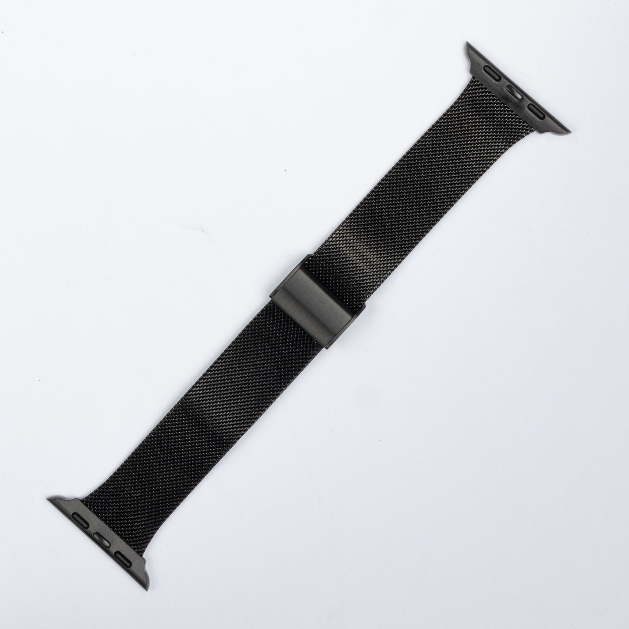 Black Milanese mesh Apple Watch band with magnetic clasp connector
